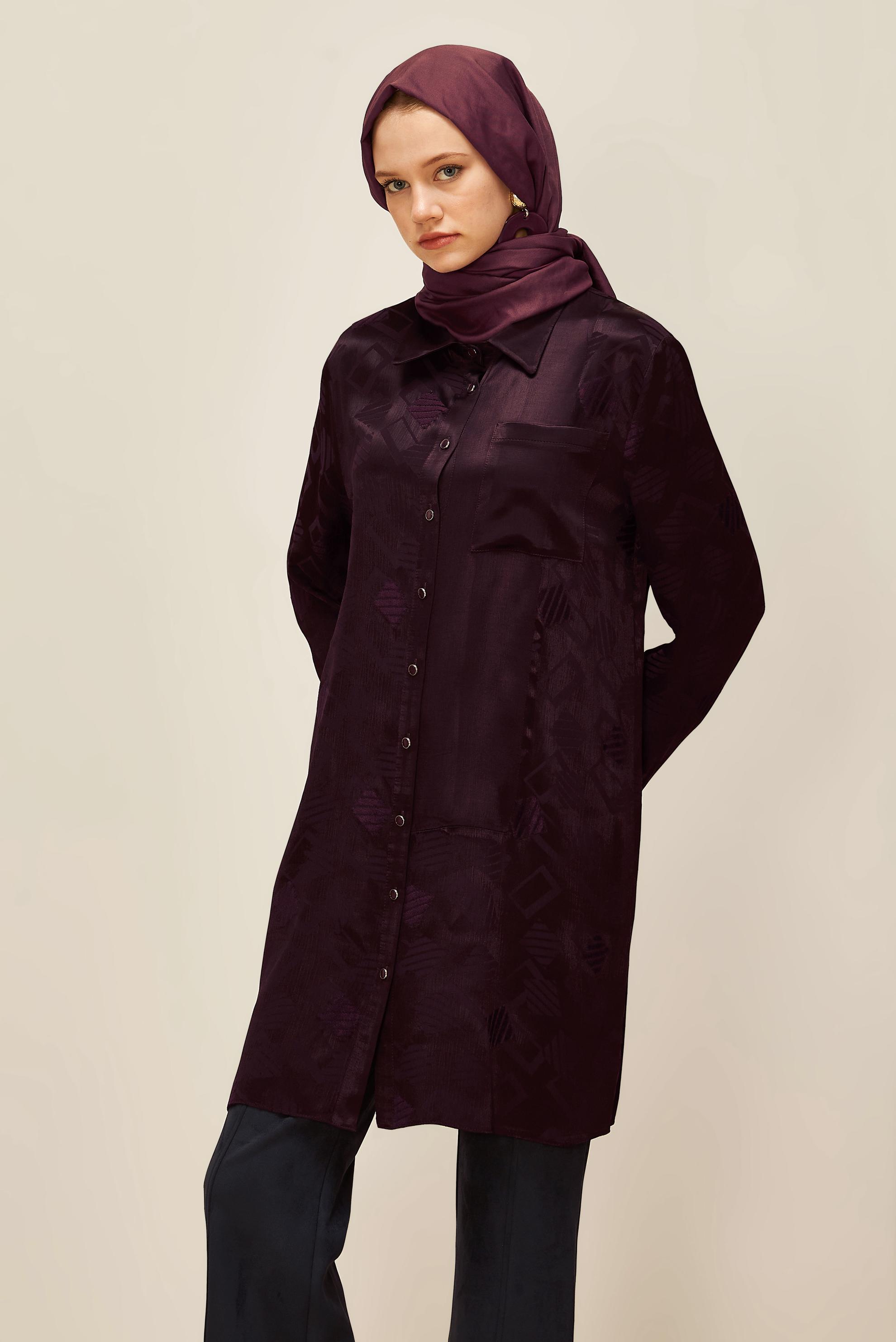 Tesettür giyim BORDO JAKAR TUNİK 46091