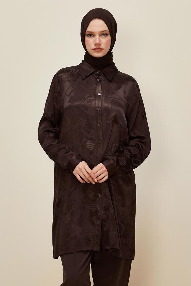 Tesettür giyim KAHVE 46091 JUN 871 TUNİK 40-48 - ALVİNA