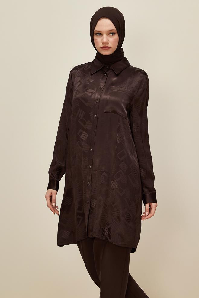 Tesettür giyim KAHVE 46091 JUN 871 TUNİK 40-48 - ALVİNA