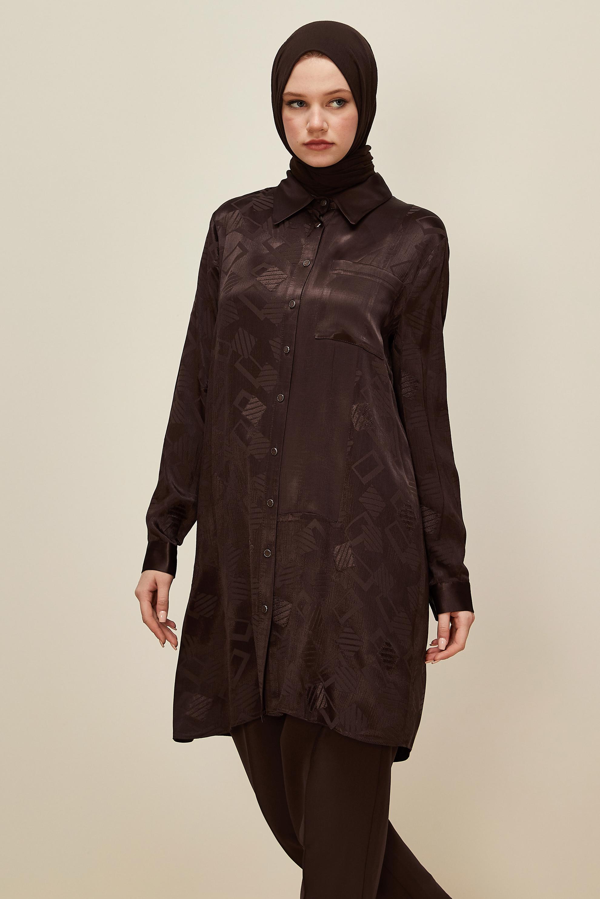 Tesettür giyim KAHVE 46091 JUN 871 TUNİK 40-48