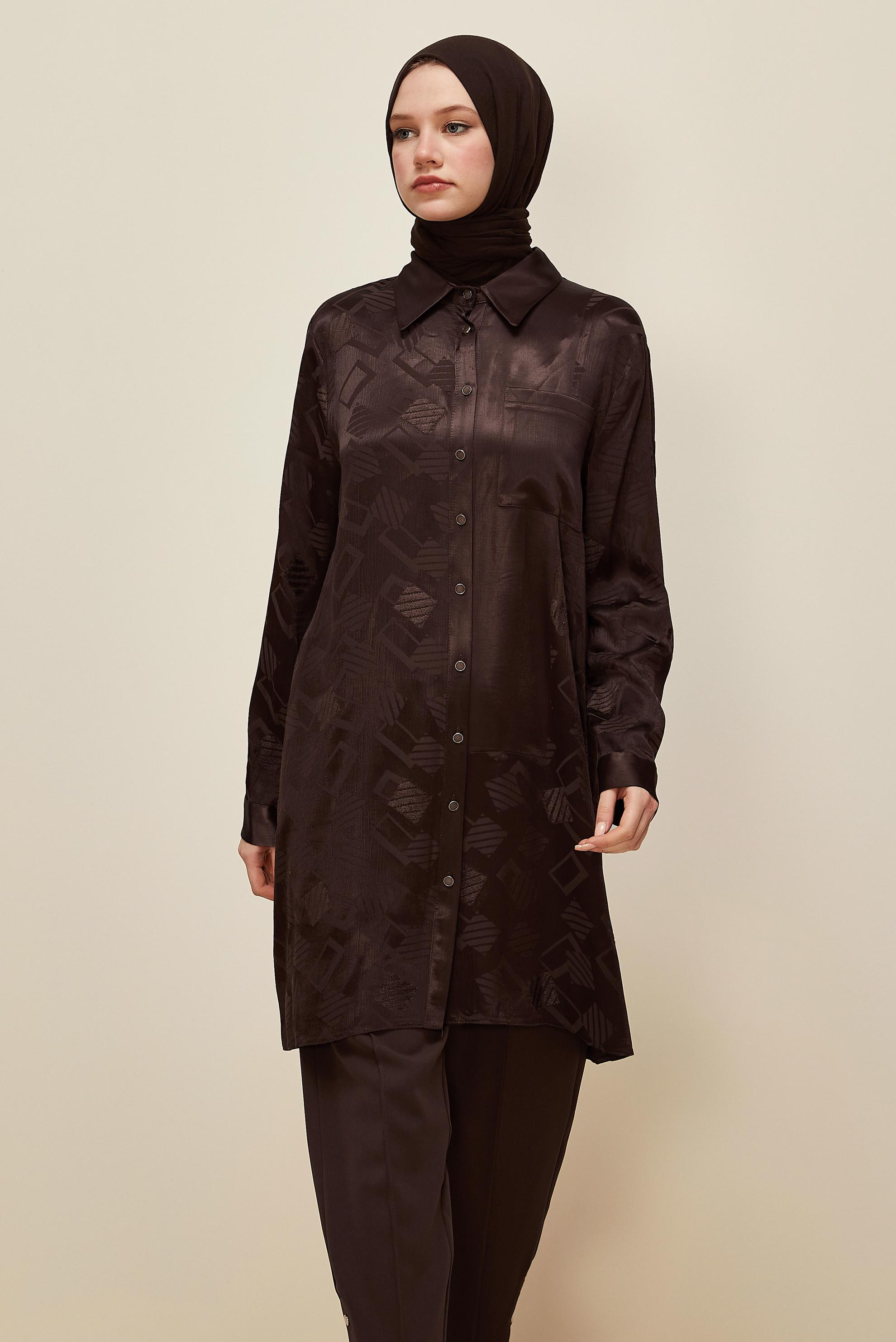 Tesettür giyim KAHVE 46091 JUN 871 TUNİK 40-48