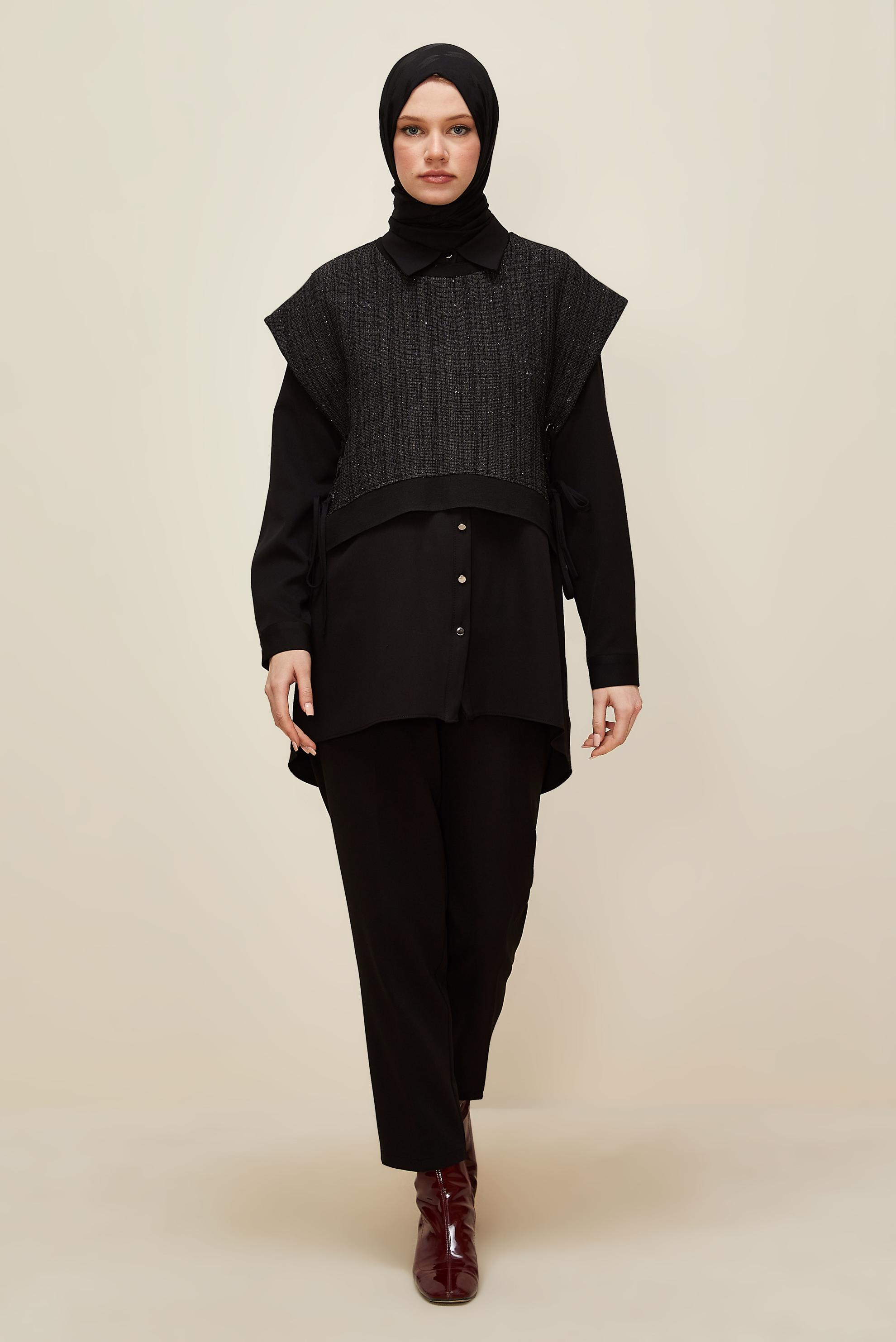 Tesettür giyim SİYAH GÖMLEKLİ TUNİK 46098