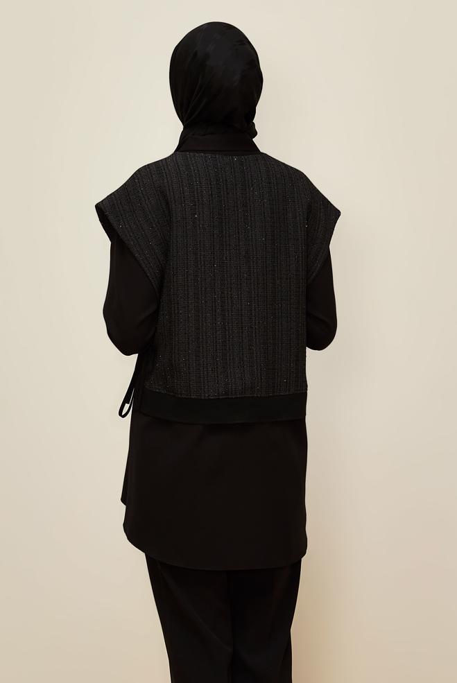 Vêtements hijab NOIR TUNIQUE AVEC CHEMISE 46098 - ALVİNA