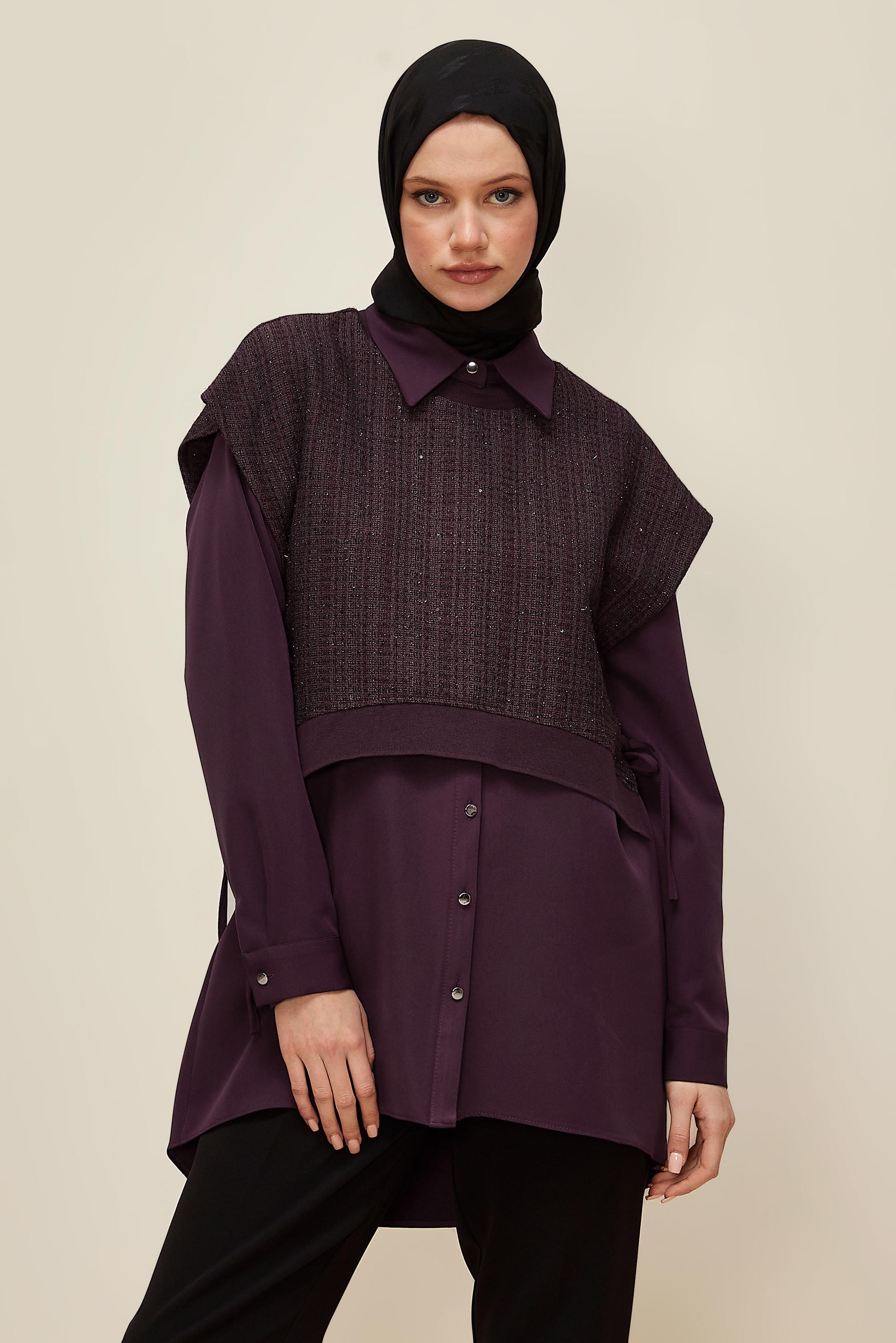 Tesettür giyim BORDO GÖMLEKLİ TUNİK 46098