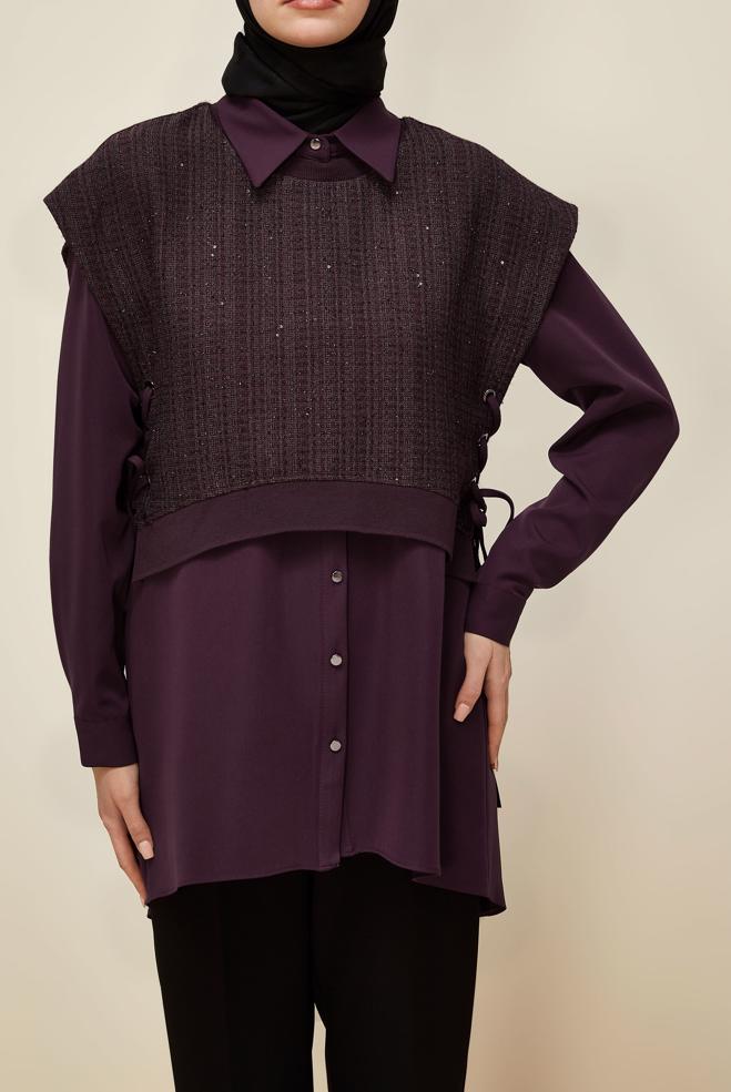 Vêtements hijab ROUGE BORDEAUX TUNIQUE AVEC CHEMISE 46098 - ALVİNA