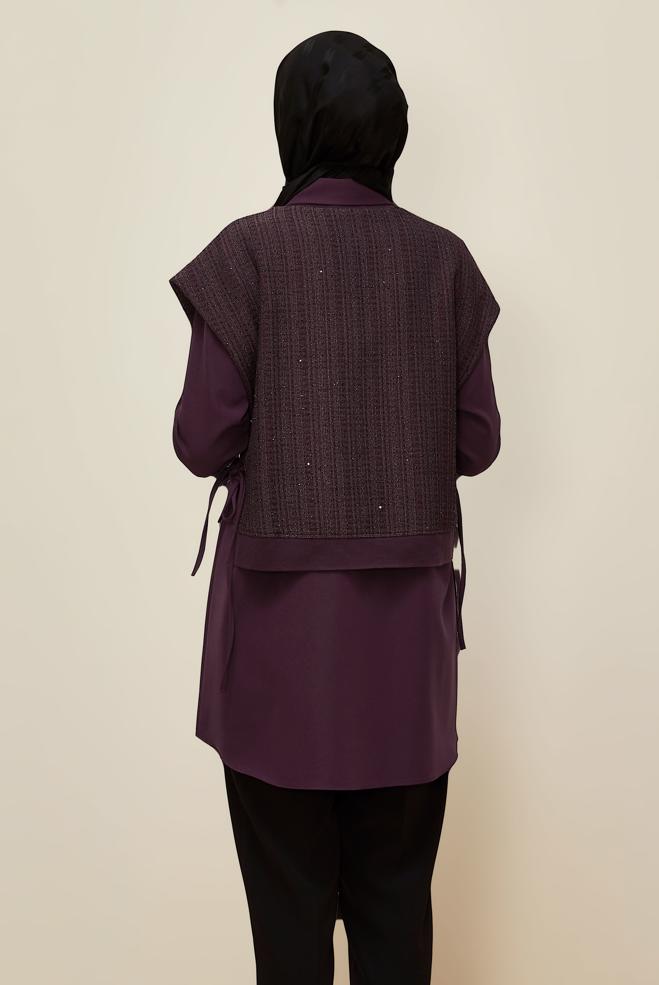 Vêtements hijab ROUGE BORDEAUX TUNIQUE AVEC CHEMISE 46098 - ALVİNA