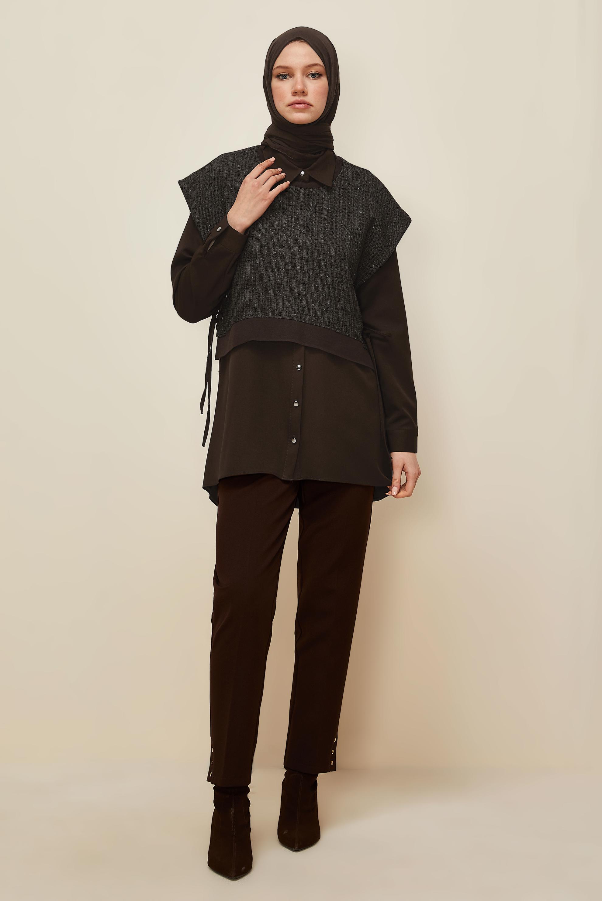 Tesettür giyim KAHVE GÖMLEKLİ TUNİK 46098