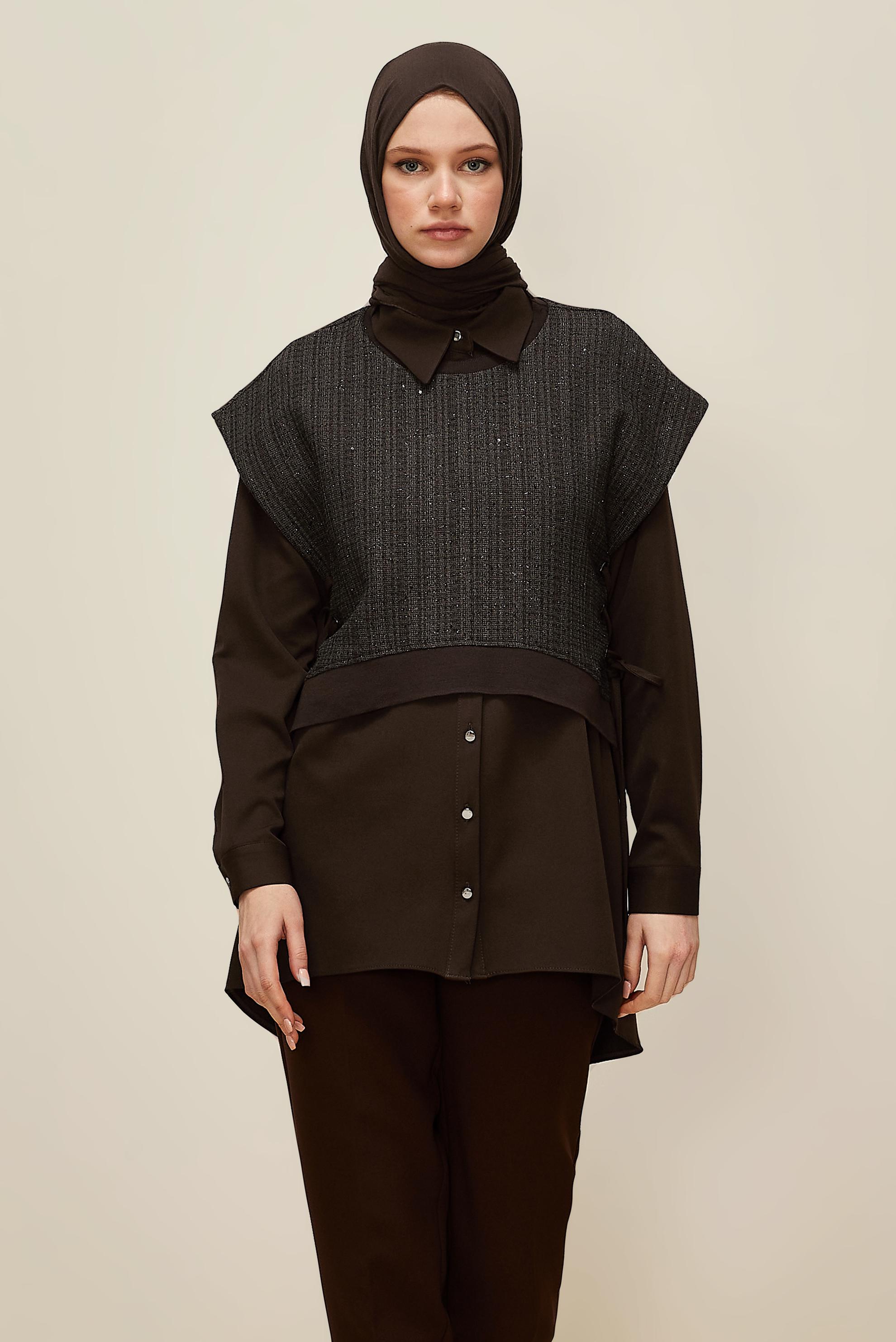 Tesettür giyim KAHVE GÖMLEKLİ TUNİK 46098