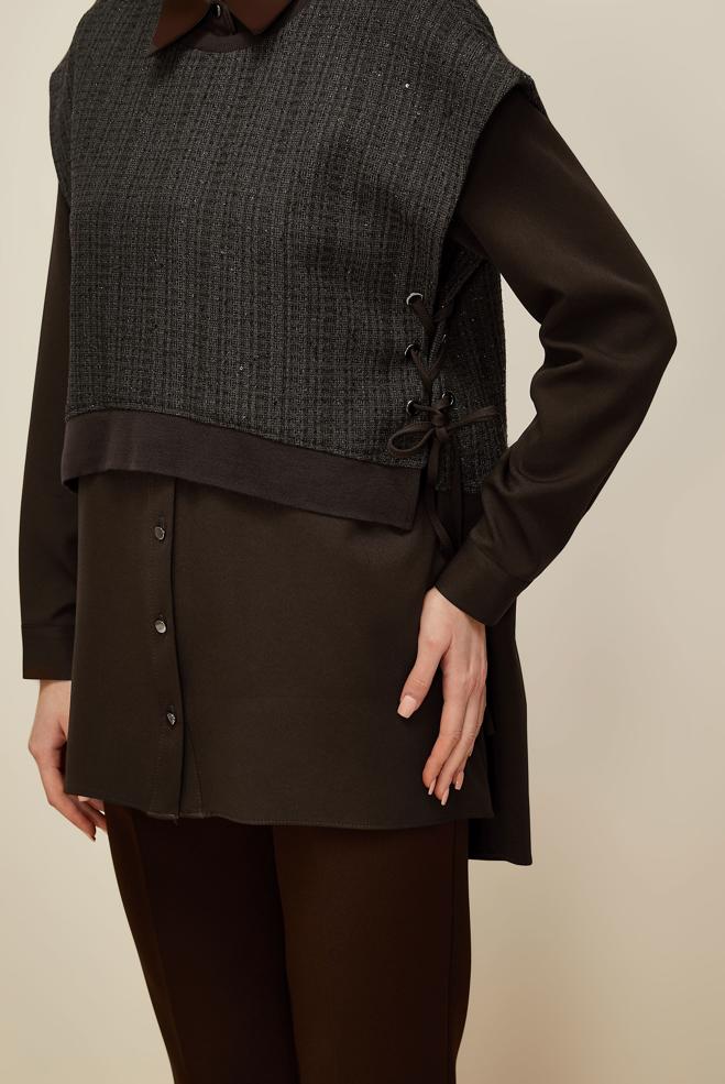 Vêtements hijab BRUN TUNIQUE AVEC CHEMISE 46098 - ALVİNA