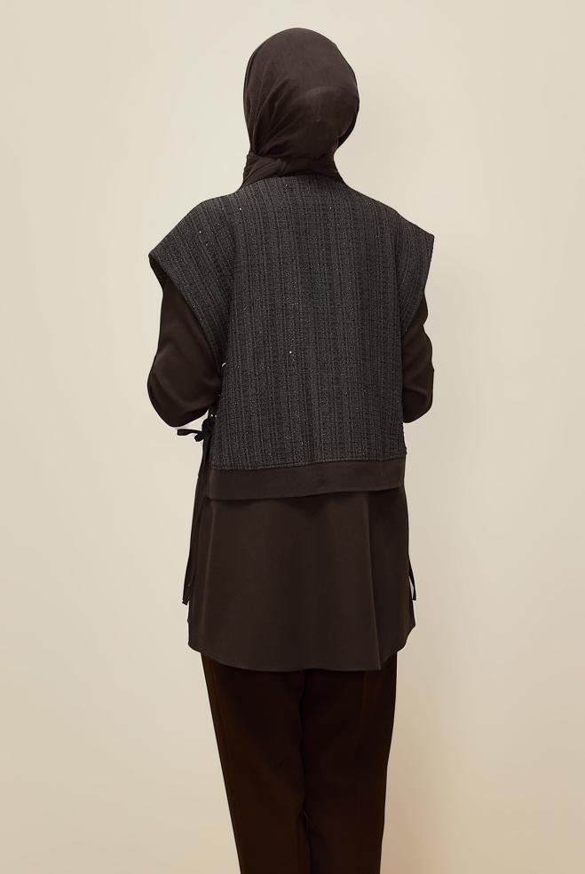 Vêtements hijab BRUN TUNIQUE AVEC CHEMISE 46098 - ALVİNA