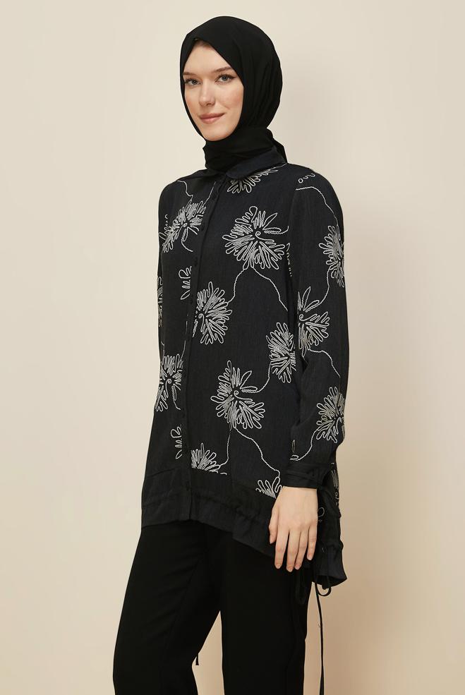 Tesettür giyim SİYAH DESENLİ TUNİK 46099 - ALVİNA
