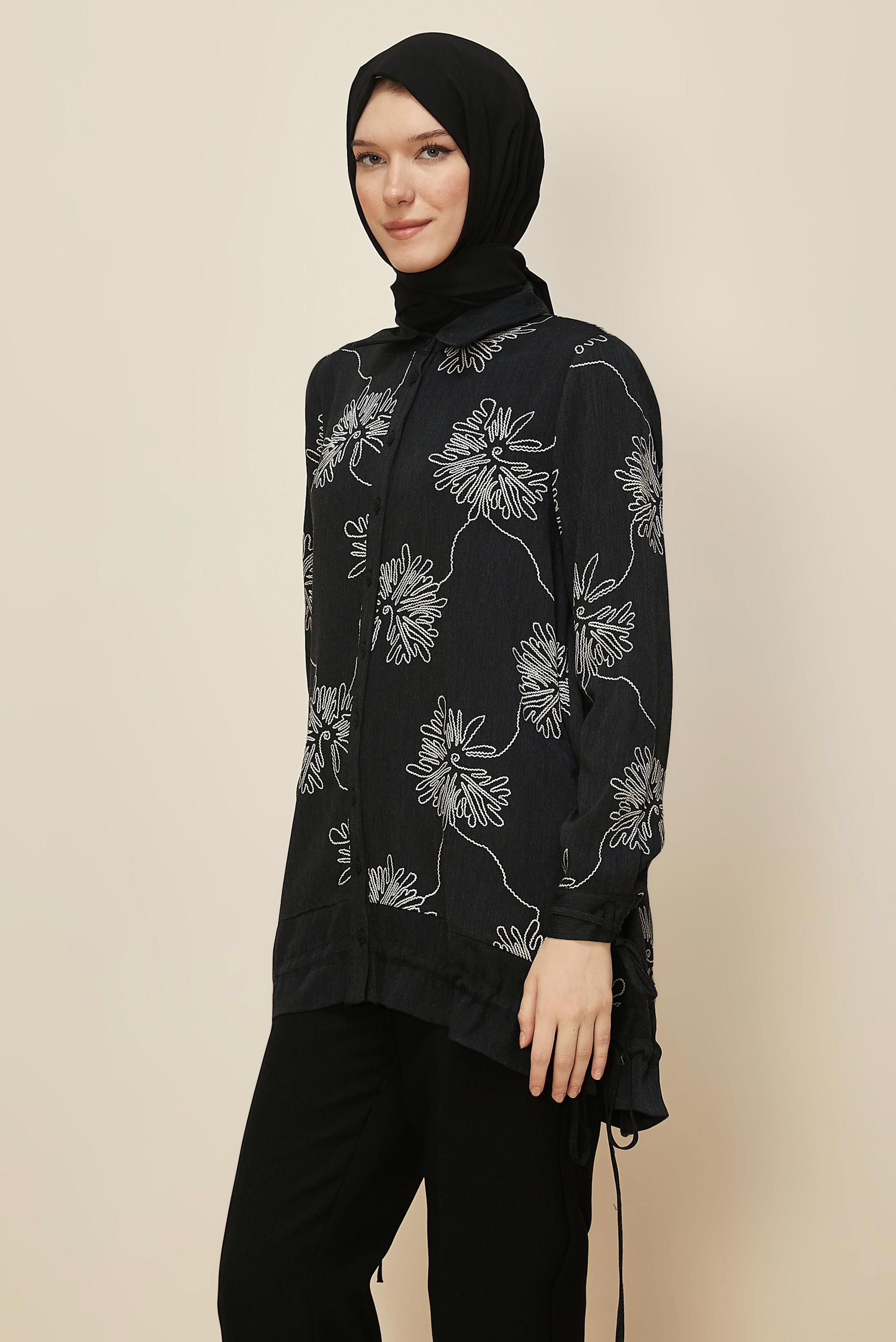 Tesettür giyim SİYAH DESENLİ TUNİK 46099