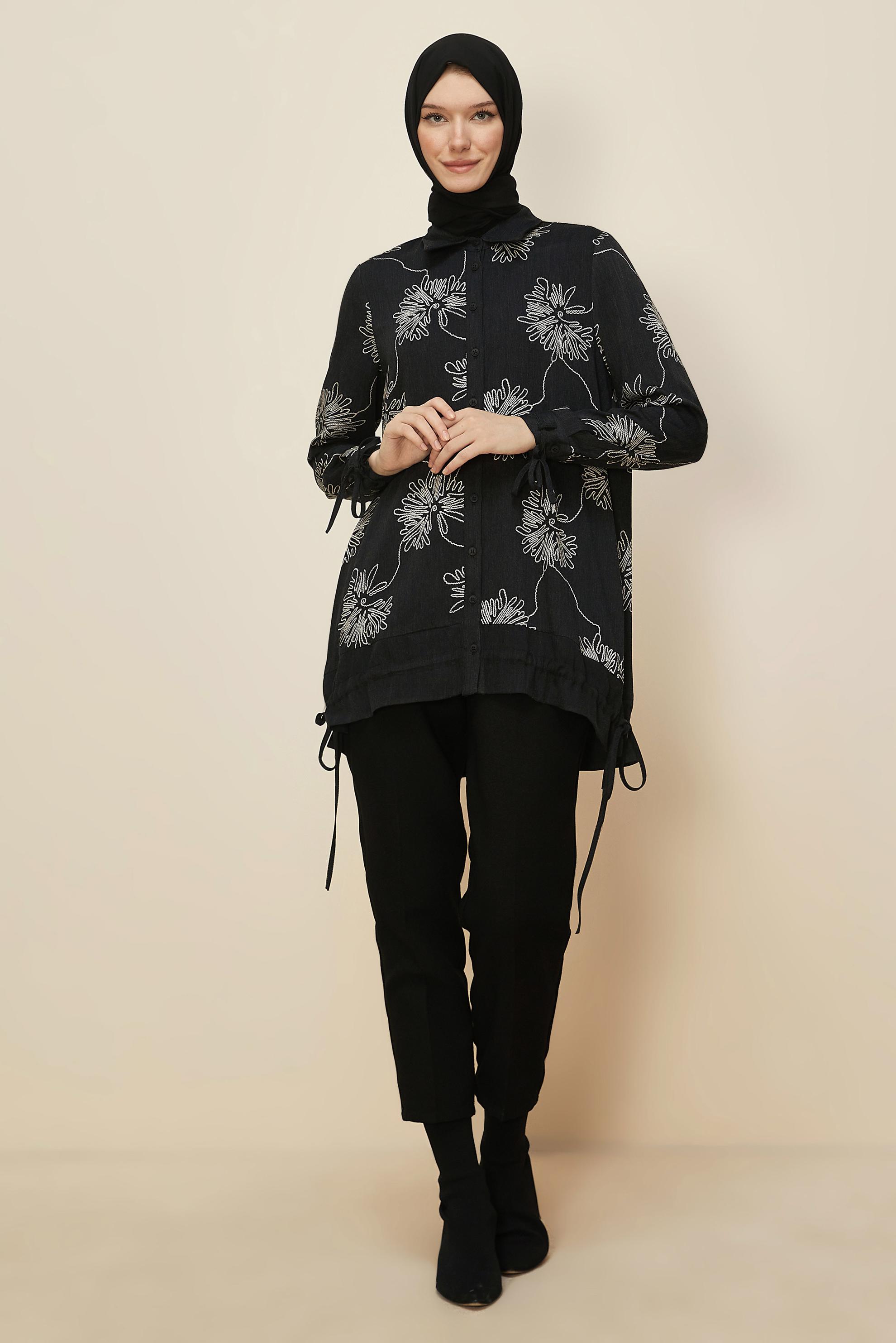 Tesettür giyim SİYAH DESENLİ TUNİK 46099