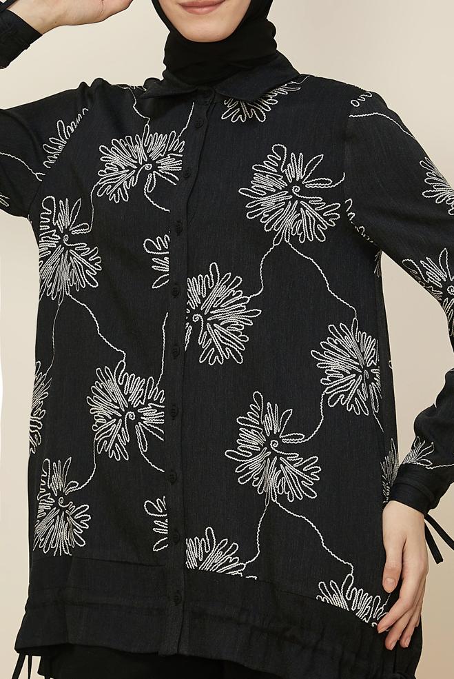 Tesettür giyim SİYAH DESENLİ TUNİK 46099 - ALVİNA