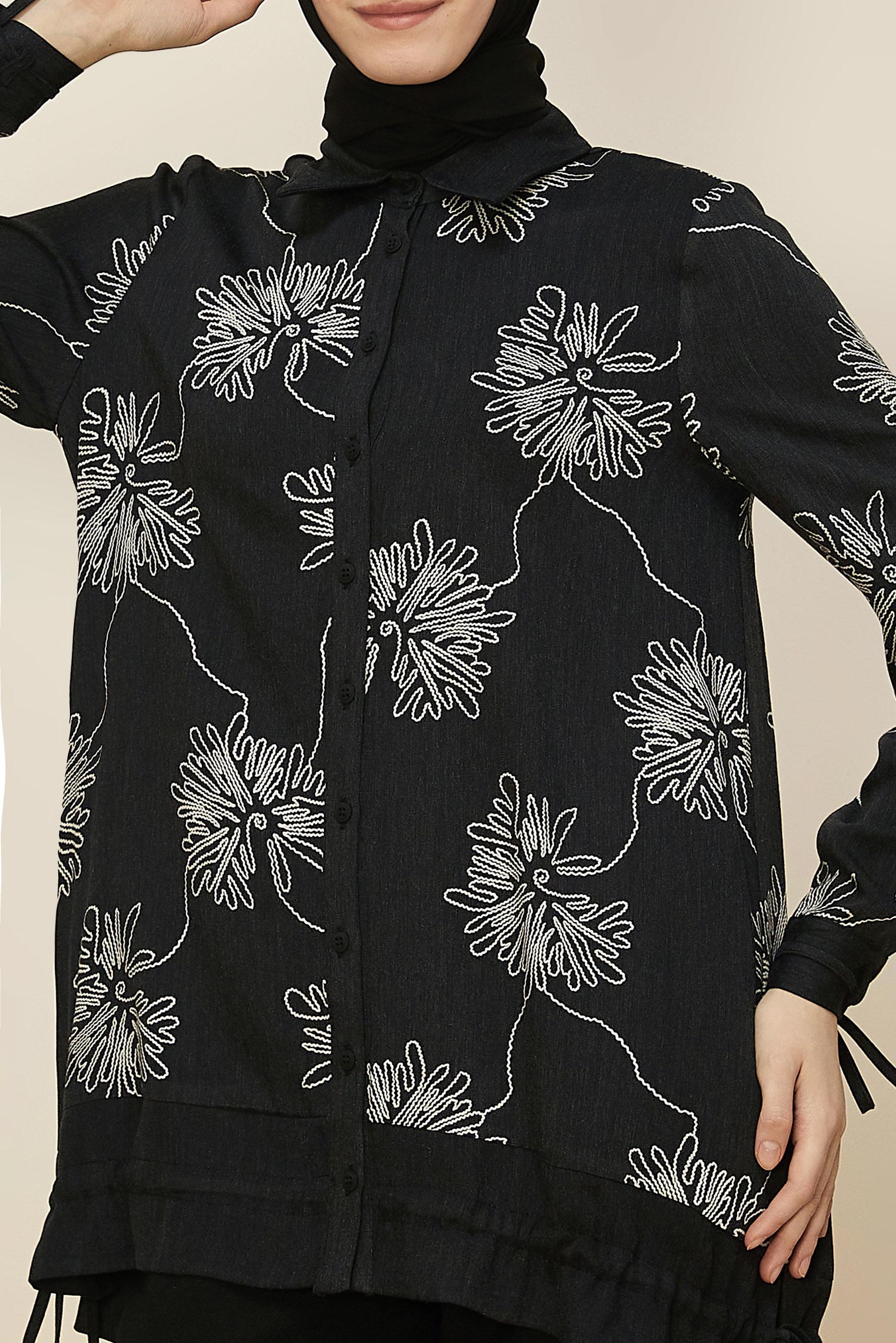 Tesettür giyim SİYAH DESENLİ TUNİK 46099