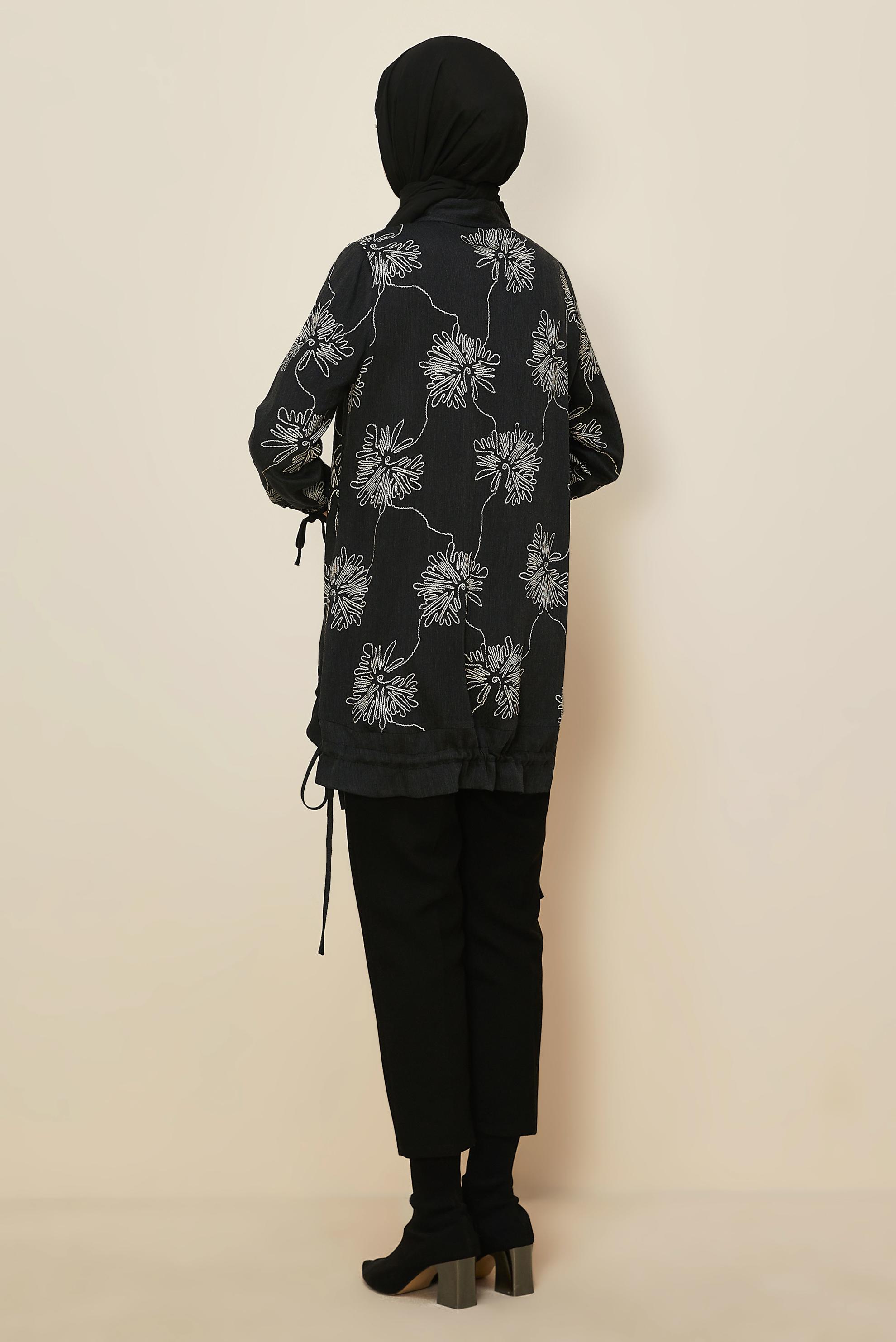 Tesettür giyim SİYAH DESENLİ TUNİK 46099