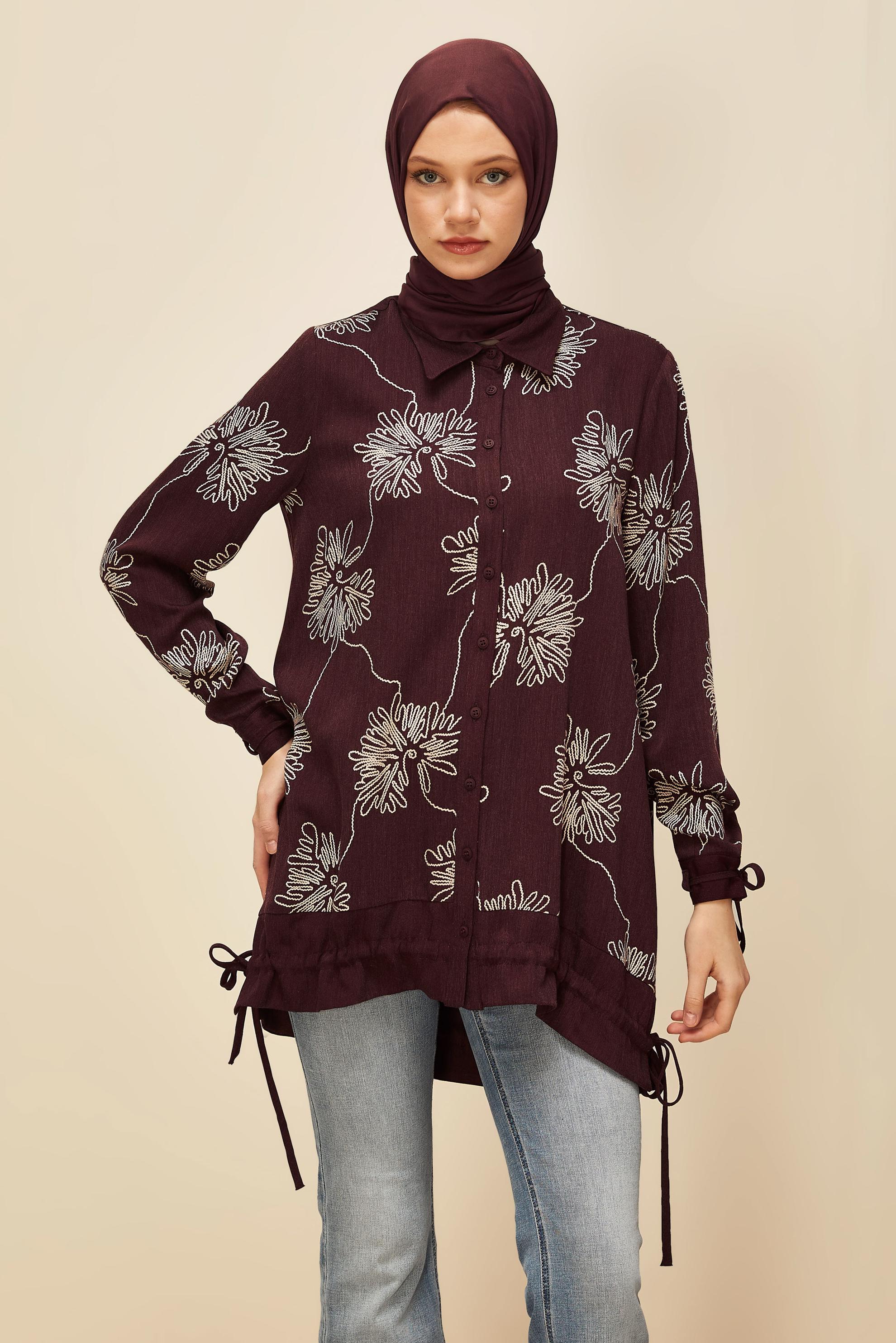 Tesettür giyim BORDO DESENLİ TUNİK 46099