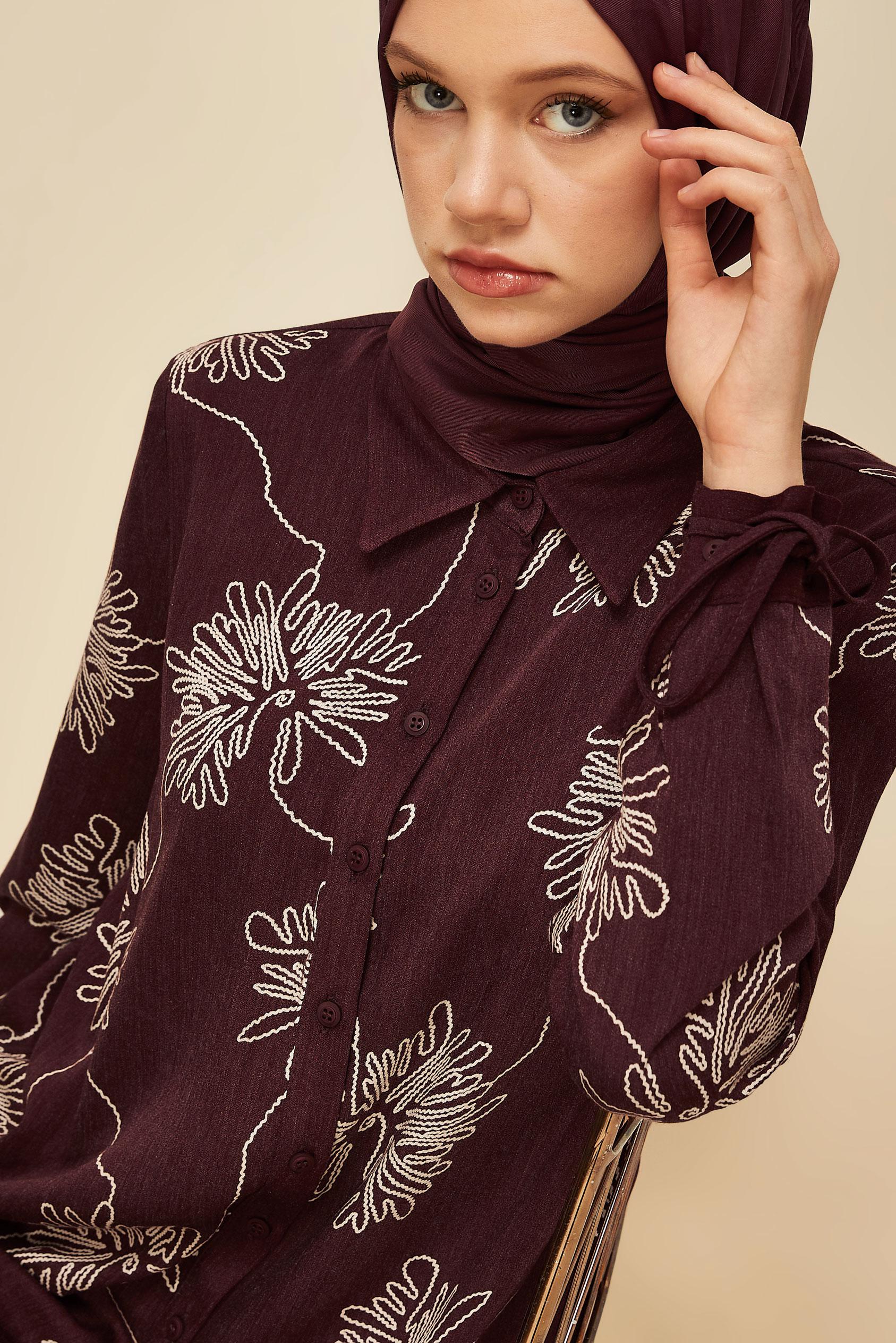 Tesettür giyim BORDO DESENLİ TUNİK 46099