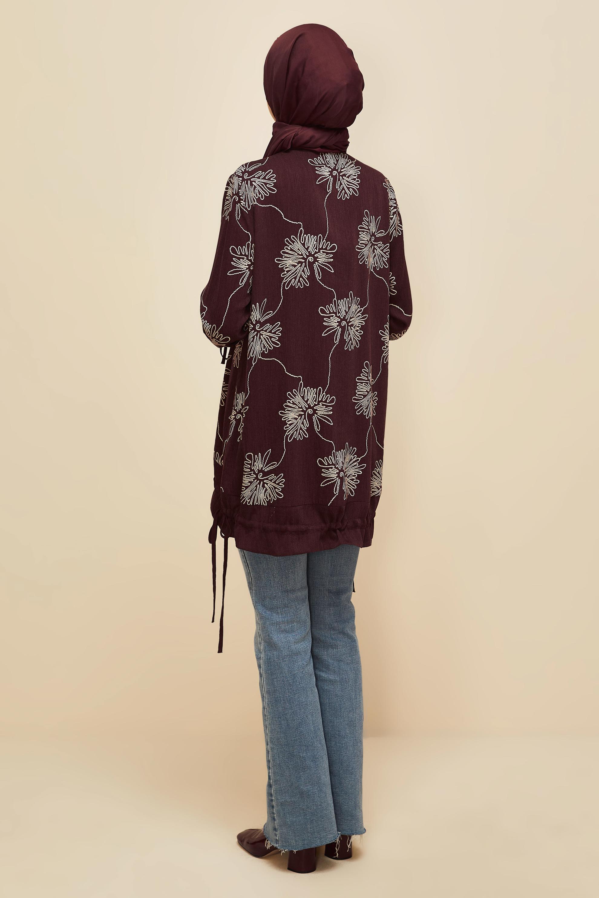 Tesettür giyim BORDO DESENLİ TUNİK 46099