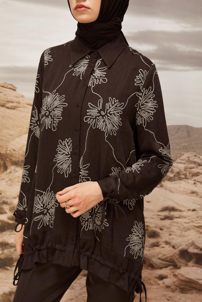 Vêtements hijab BRUN TUNIQUE À MOTIFS 46099 - ALVİNA