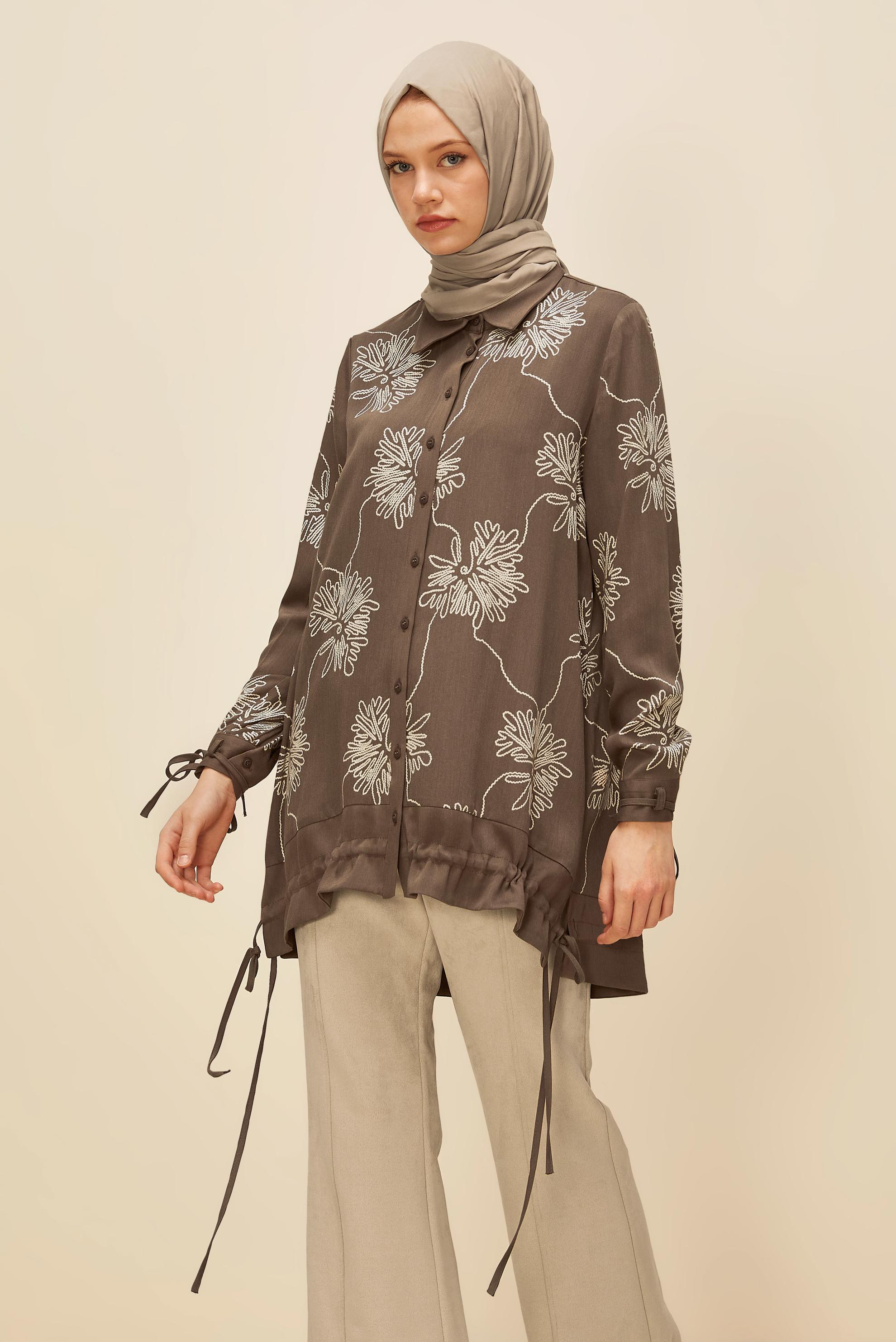 Tesettür giyim VİZON DESENLİ TUNİK 46099