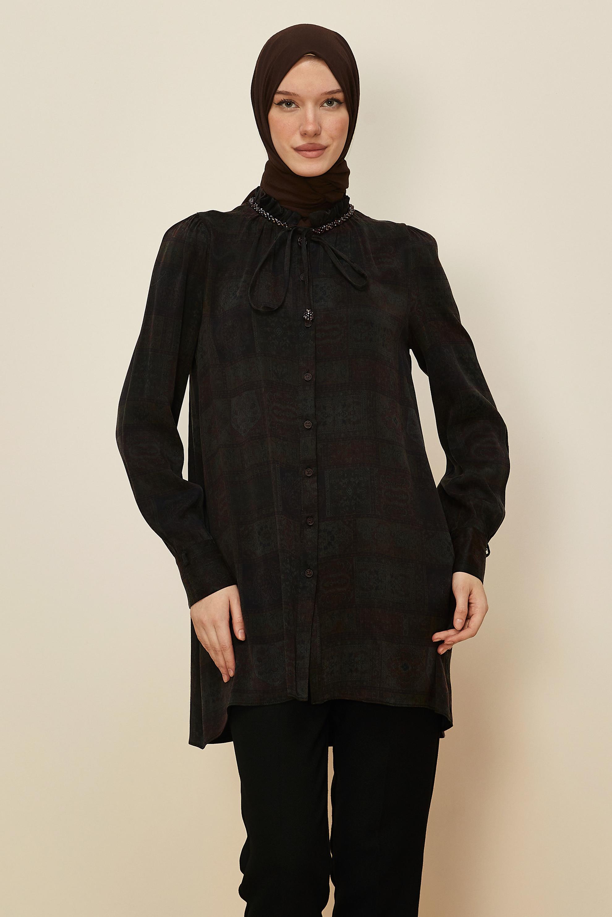 Tesettür giyim SİYAH BAĞCIK DETAYLI TUNİK 46115