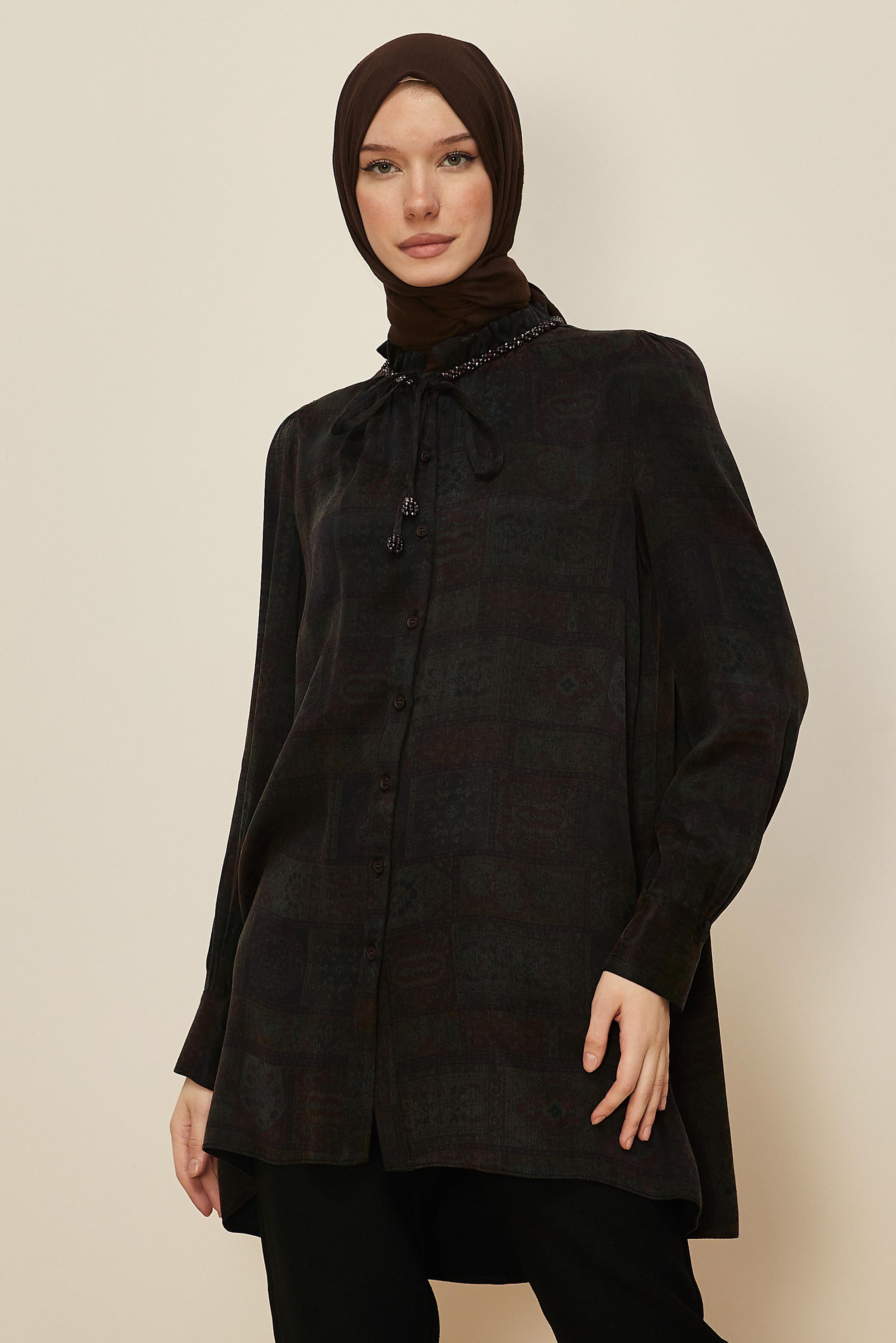 Tesettür giyim SİYAH BAĞCIK DETAYLI TUNİK 46115