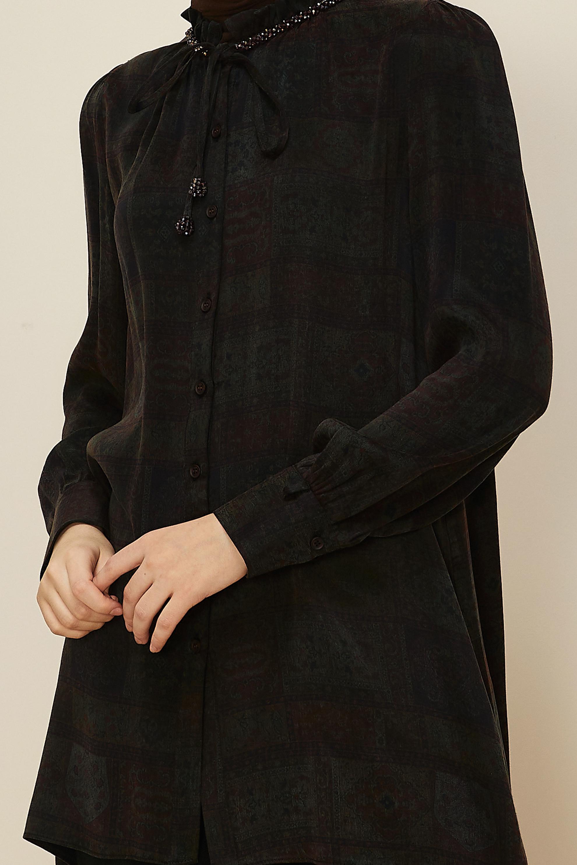 Tesettür giyim SİYAH BAĞCIK DETAYLI TUNİK 46115