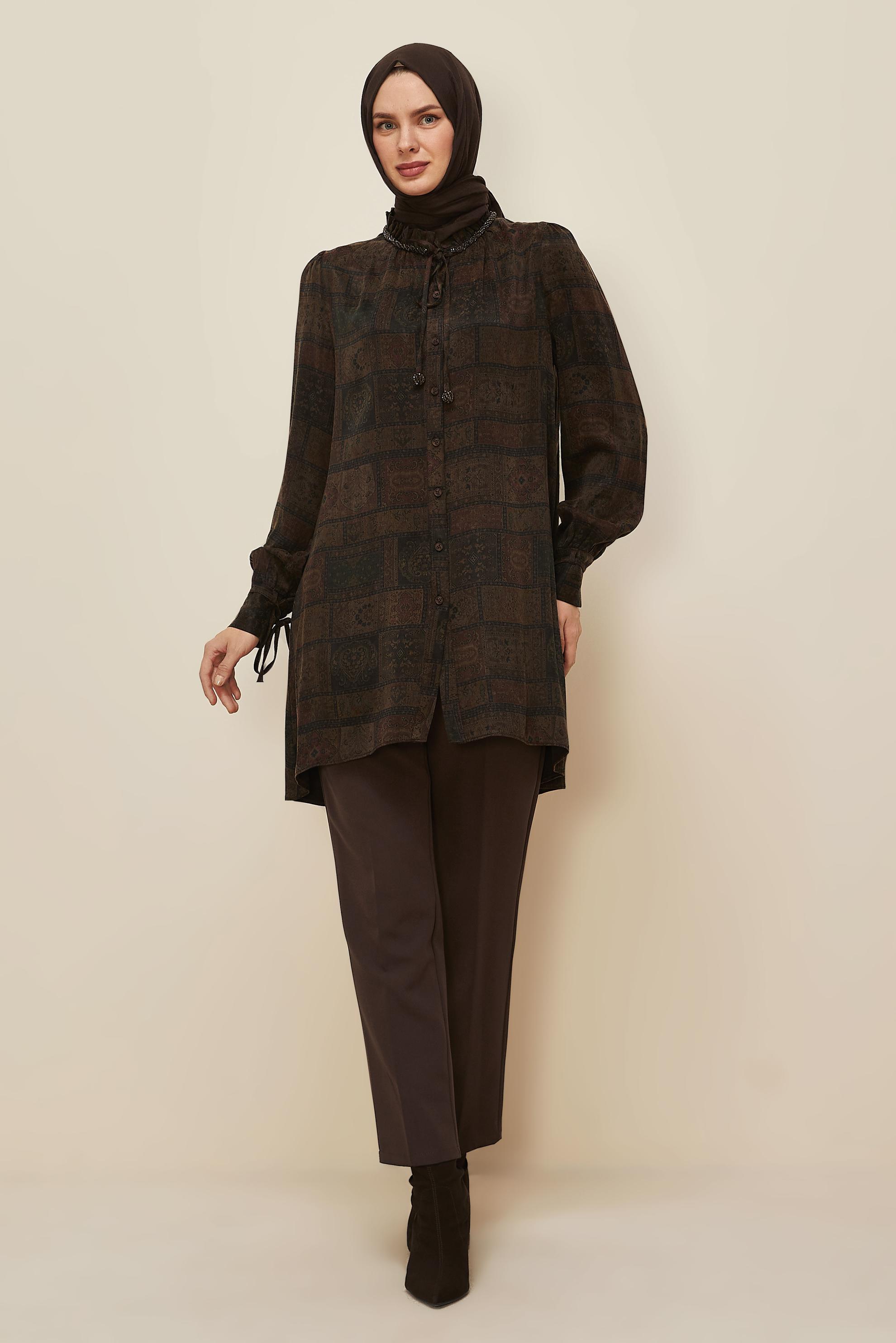 Hijab clothing BROWN TUNIC WITH TIE DETAIL 46115