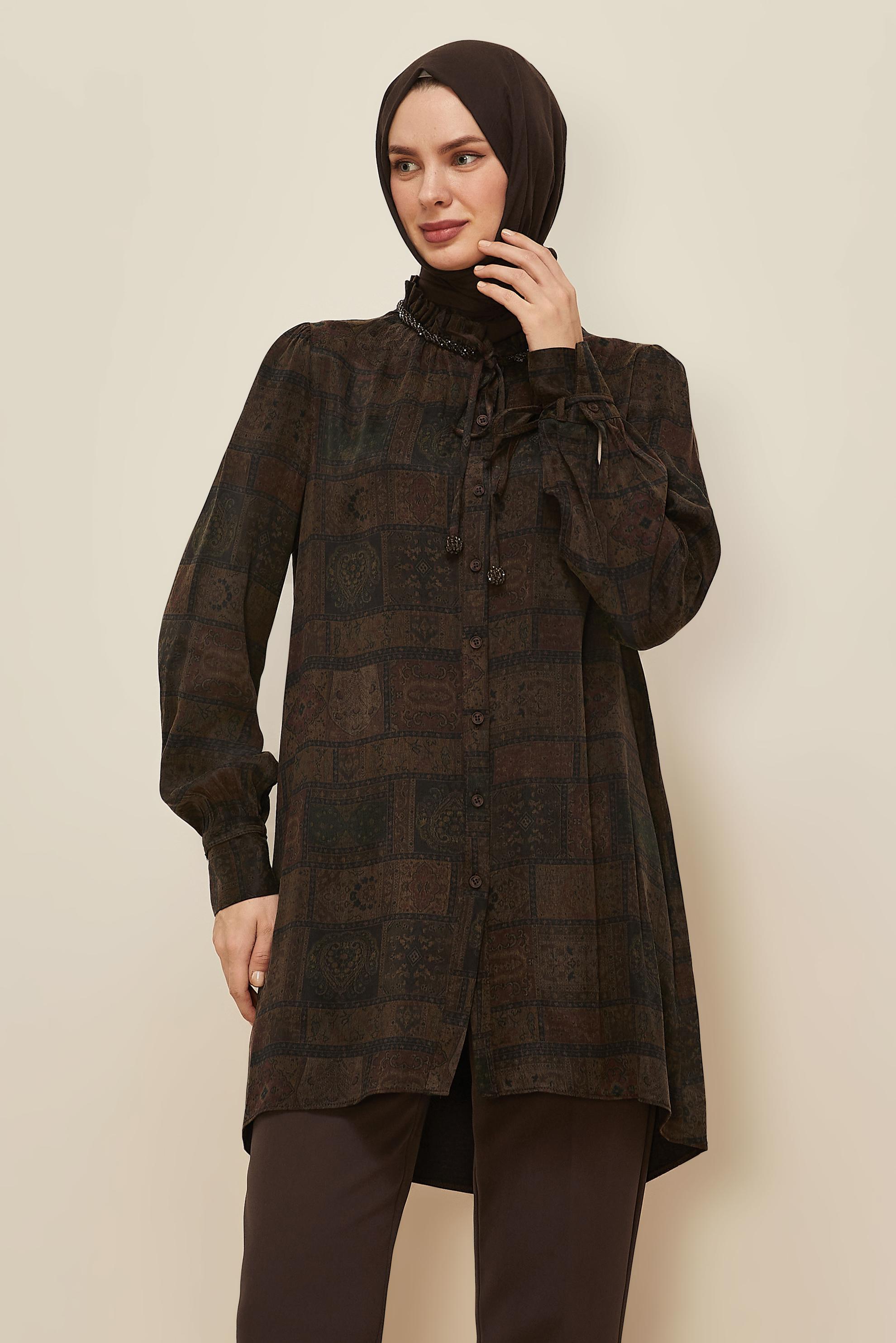 Hijab clothing BROWN TUNIC WITH TIE DETAIL 46115