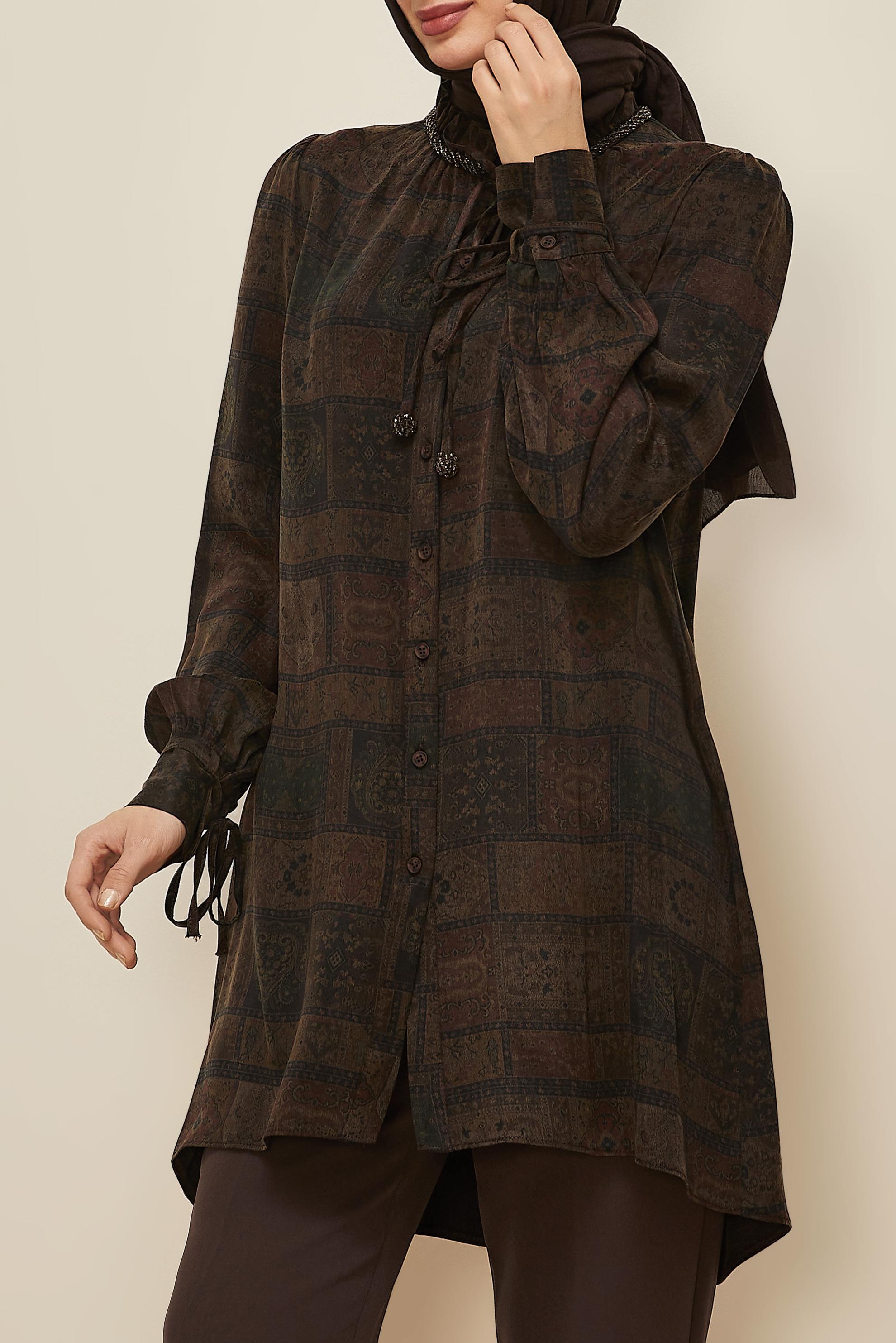 Hijab clothing BROWN TUNIC WITH TIE DETAIL 46115