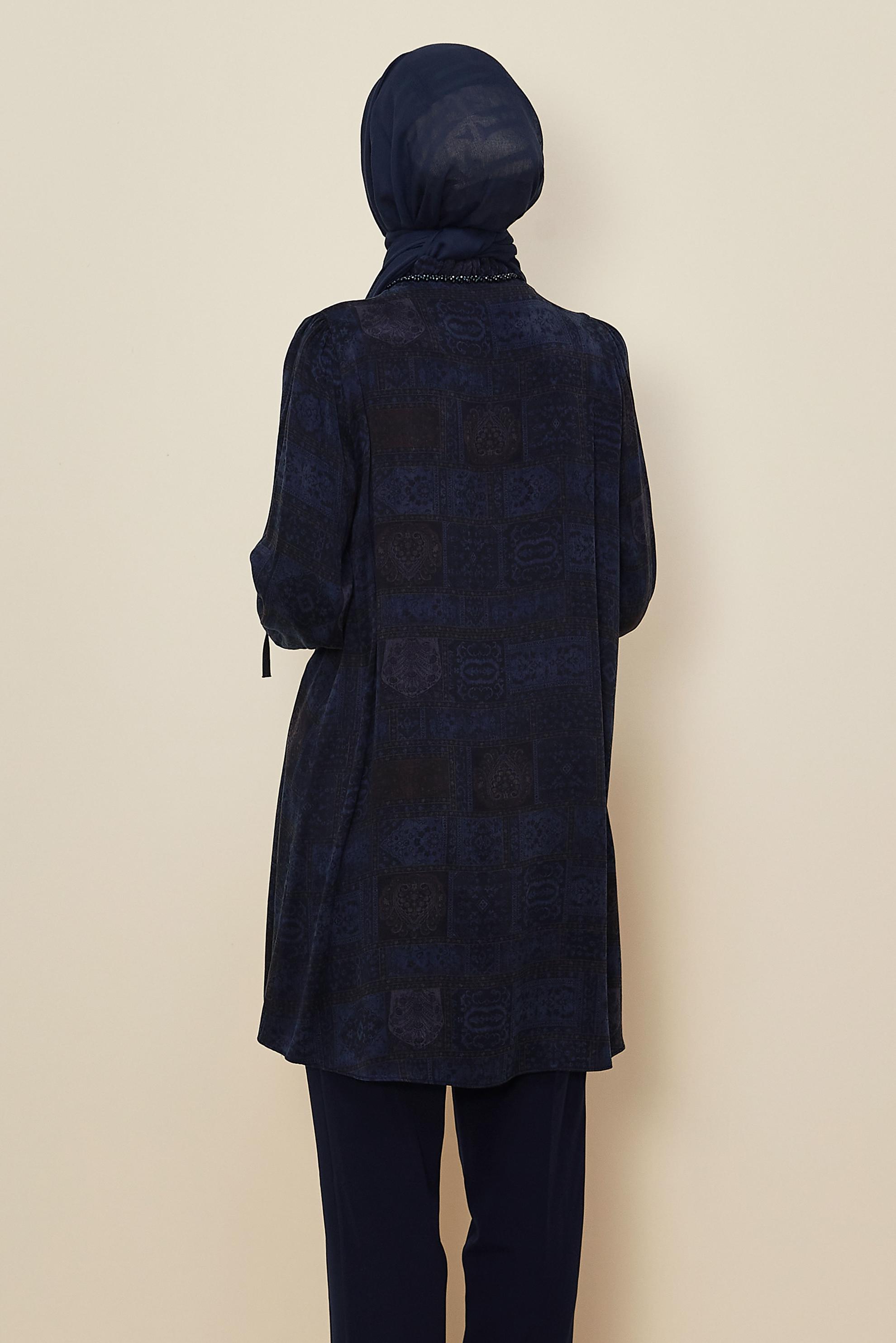 Tesettür giyim LACİVERT BAĞCIK DETAYLI TUNİK 46115