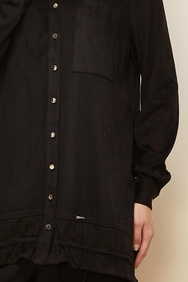 Tesettür giyim SİYAH GÖMLEK YAKA SÜET TUNİK 46116 - ALVİNA