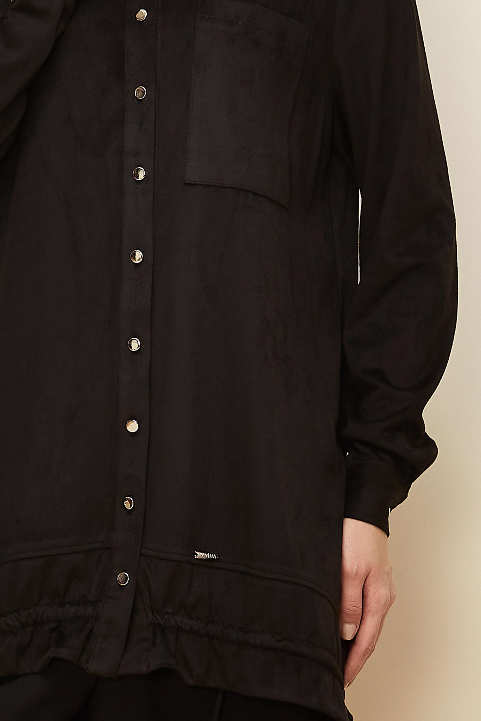 Tesettür giyim SİYAH GÖMLEK YAKA SÜET TUNİK 46116