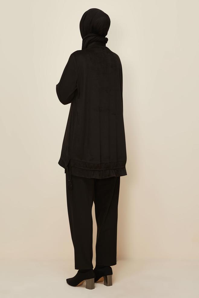 Tesettür giyim SİYAH GÖMLEK YAKA SÜET TUNİK 46116 - ALVİNA