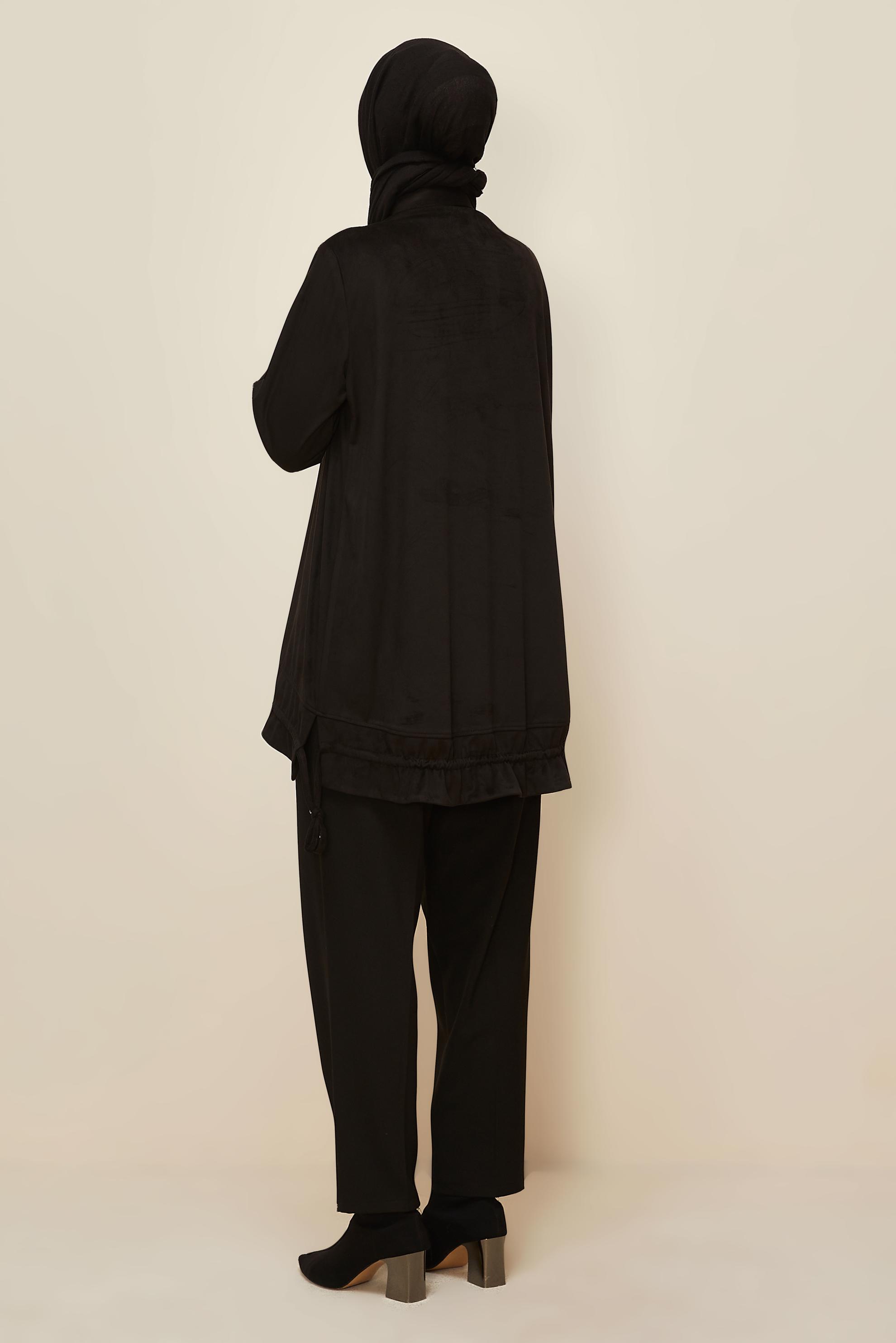 Tesettür giyim SİYAH GÖMLEK YAKA SÜET TUNİK 46116