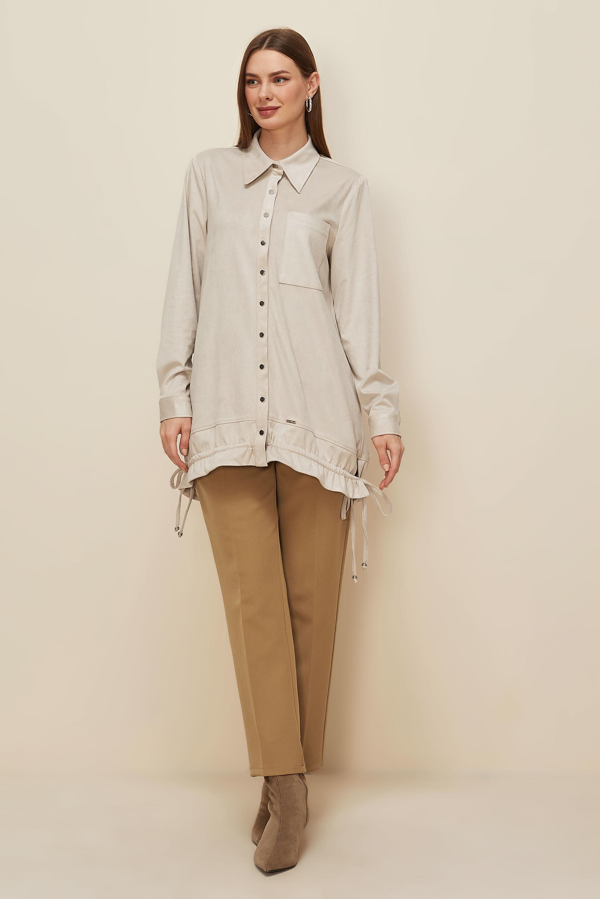 Tesettür giyim BEJ GÖMLEK YAKA SÜET TUNİK 46116