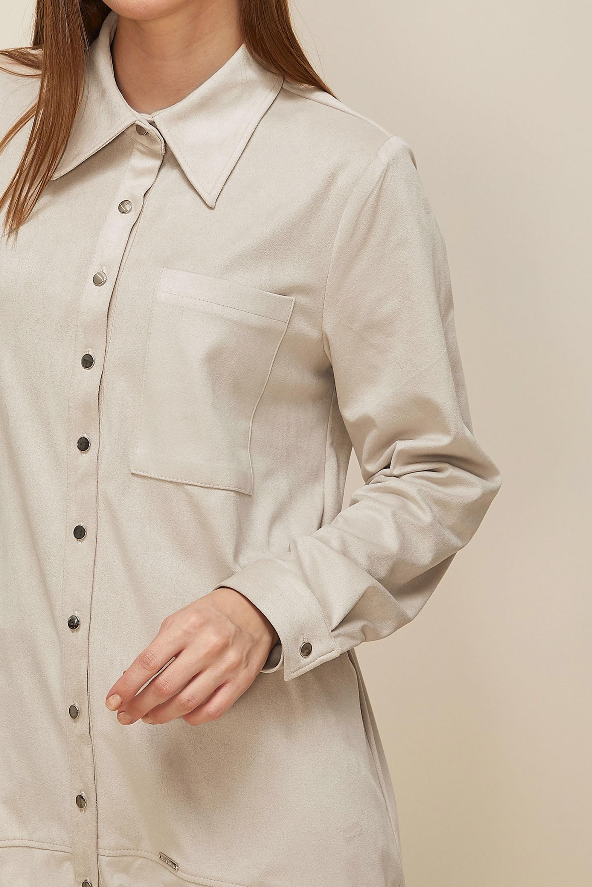 Tesettür giyim BEJ GÖMLEK YAKA SÜET TUNİK 46116