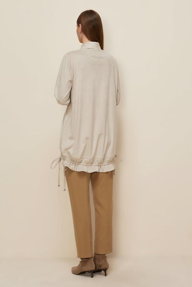 Tesettür giyim BEJ GÖMLEK YAKA SÜET TUNİK 46116 - ALVİNA