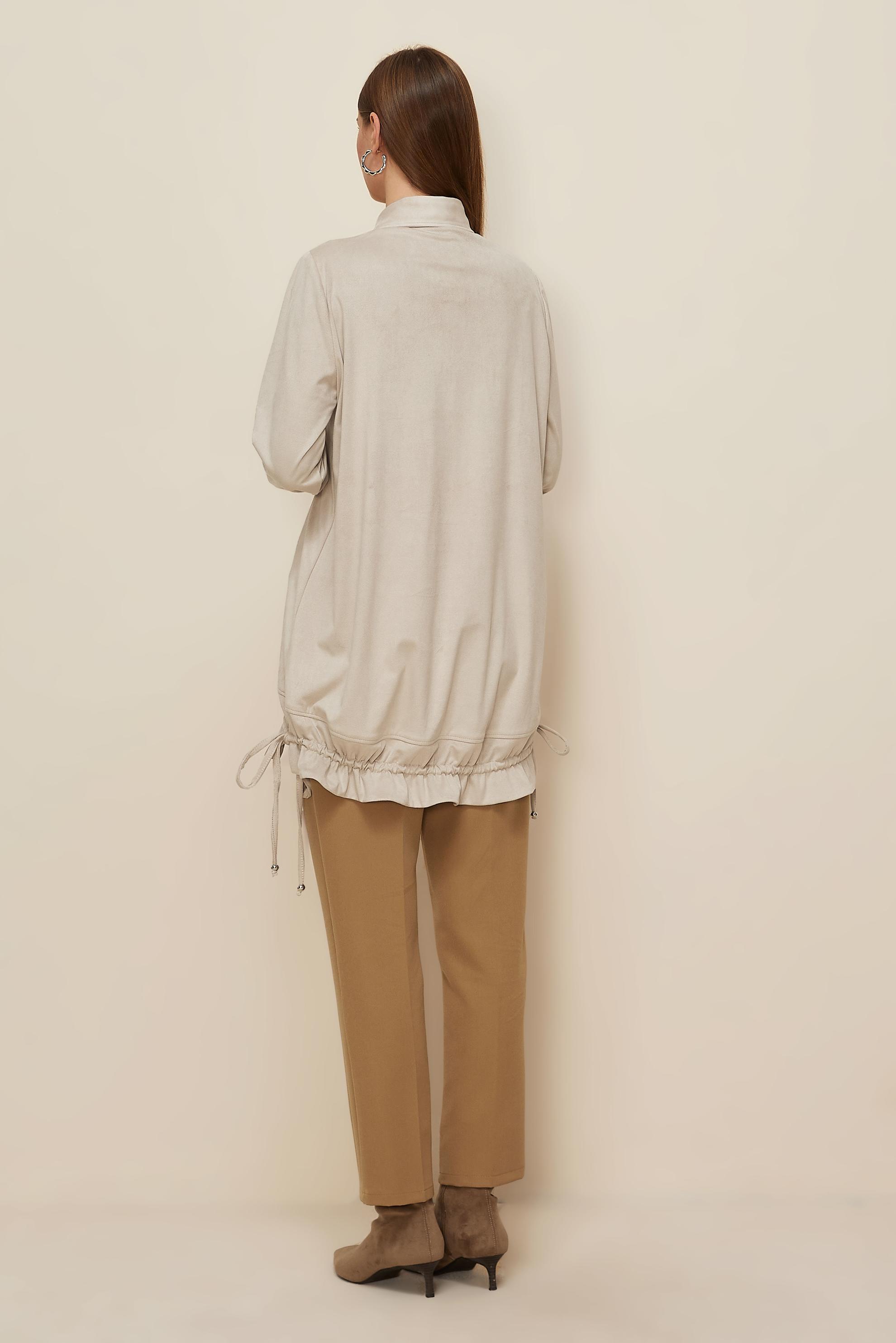 Tesettür giyim BEJ GÖMLEK YAKA SÜET TUNİK 46116