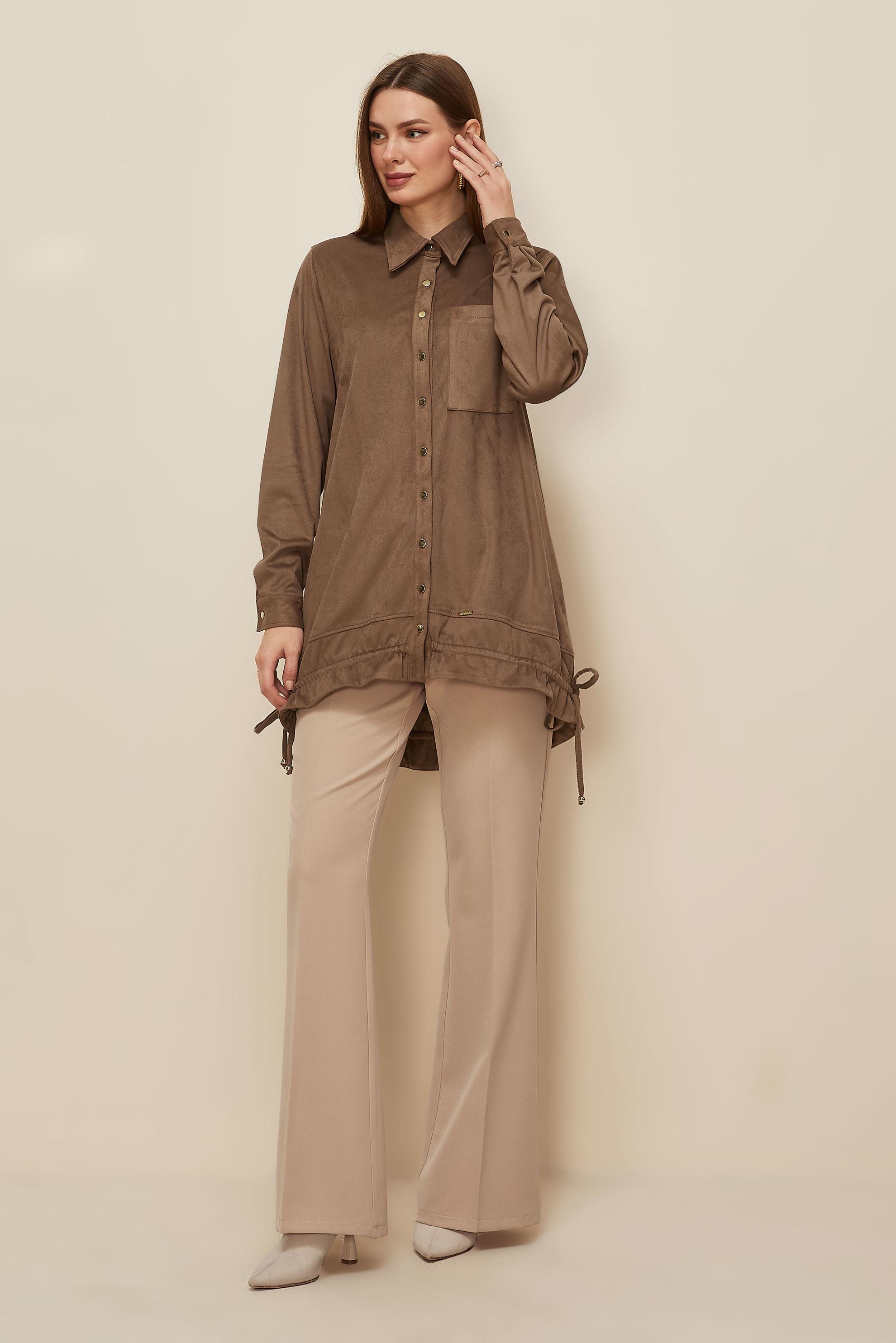 Tesettür giyim VİZON 46116 DOUBLE SÜET 174 TUNİK 38-44 TEK 40