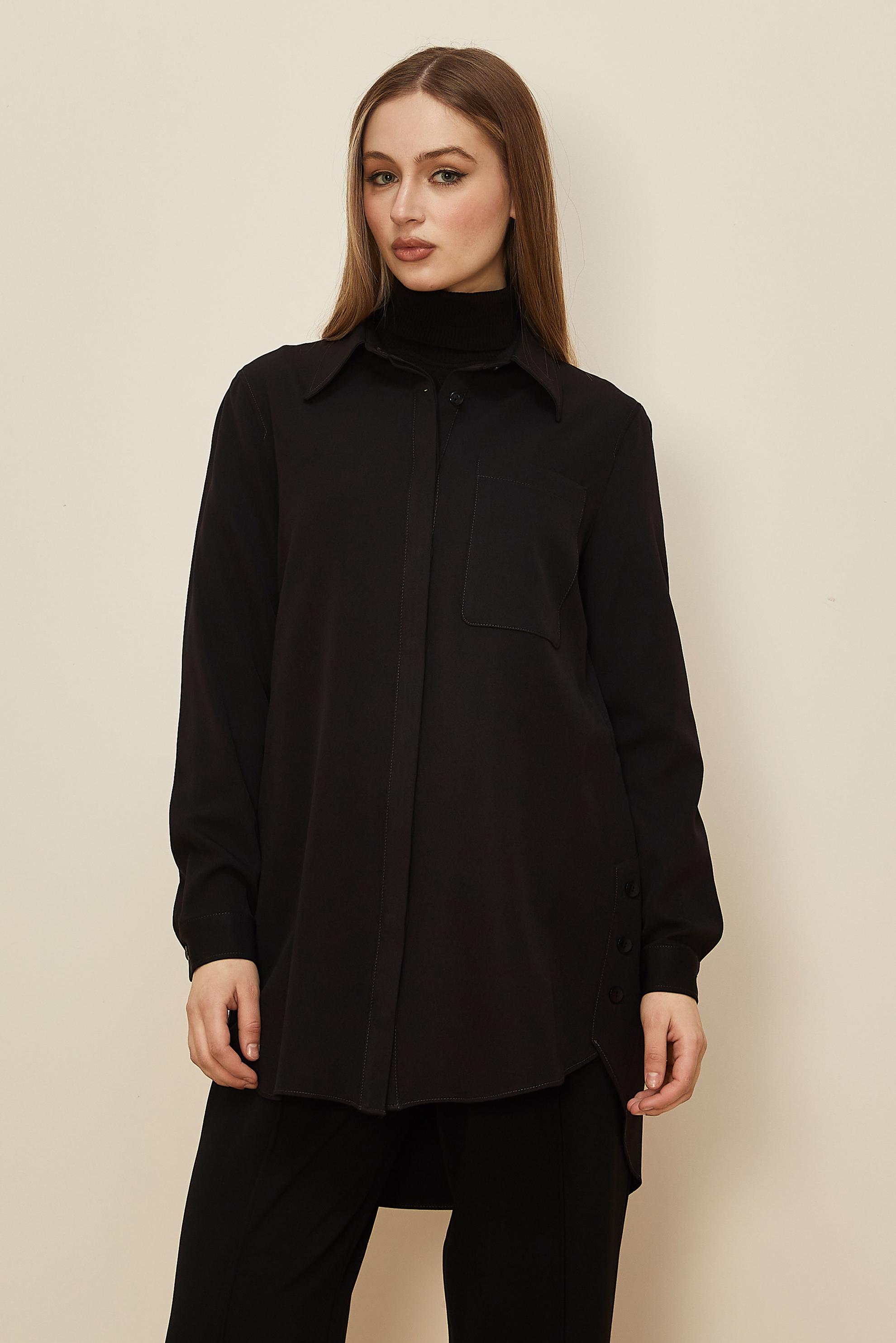 Tesettür giyim SİYAH GÖMLEK YAKA TUNİK 46117