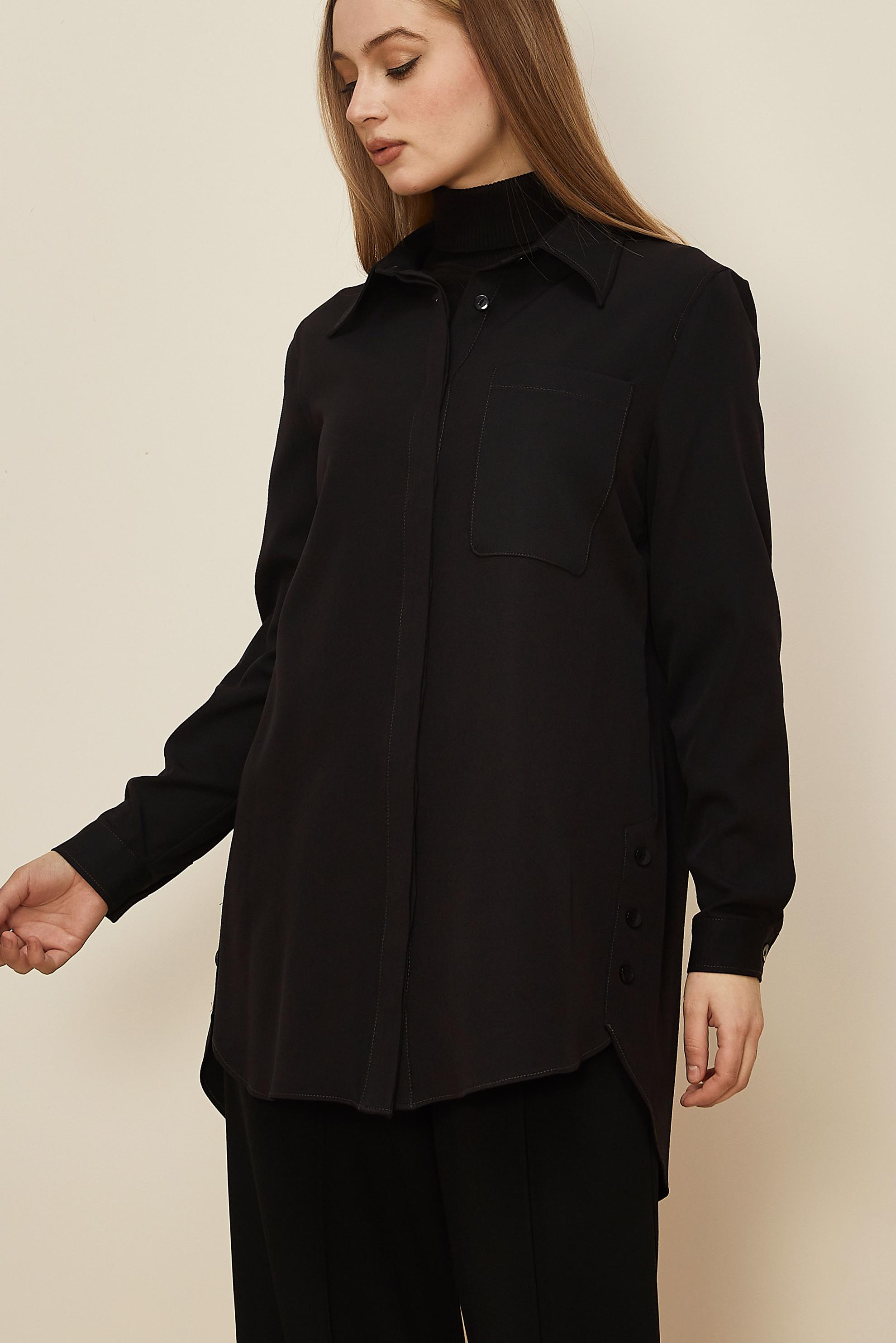 Tesettür giyim SİYAH GÖMLEK YAKA TUNİK 46117