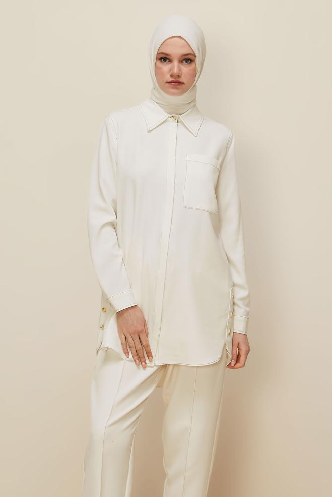 Hijab clothing WHITE SHIRT COLLAR TUNIC 46117 - ALVİNA
