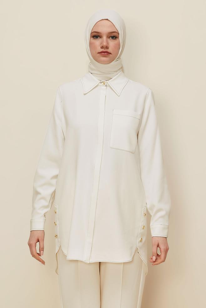 Hijab clothing WHITE SHIRT COLLAR TUNIC 46117 - ALVİNA
