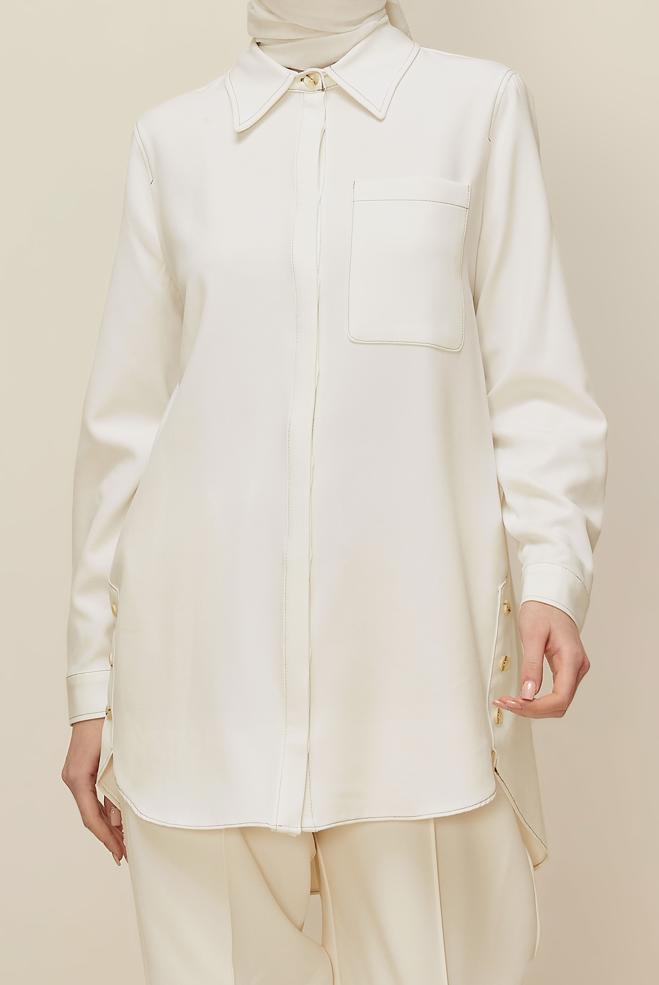 Hijab clothing WHITE SHIRT COLLAR TUNIC 46117 - ALVİNA