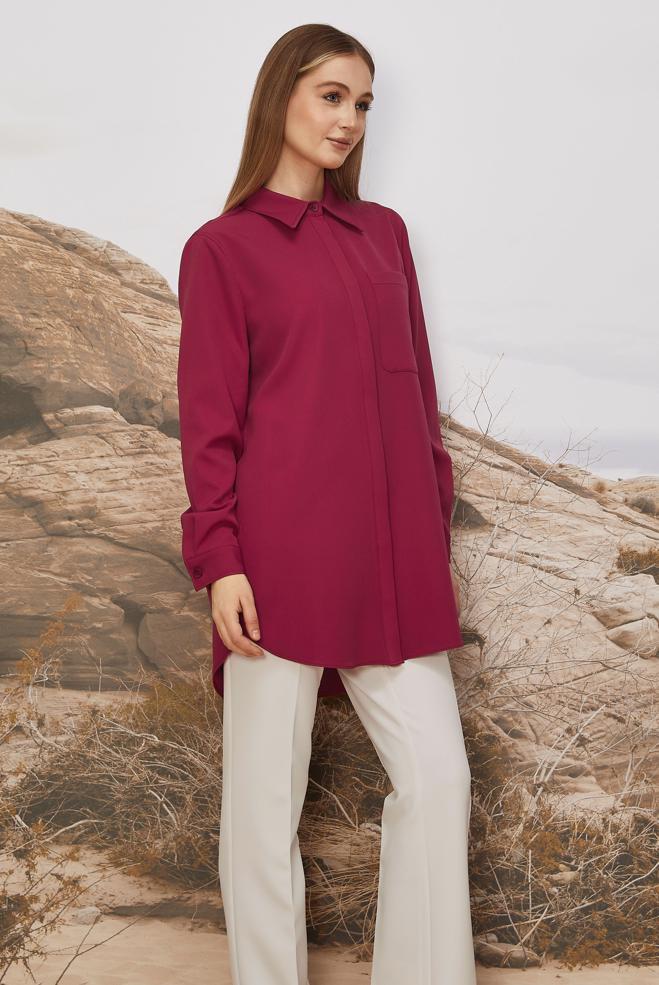 Hijab clothing FUCHSIA SHIRT COLLAR TUNIC 46117 - ALVİNA