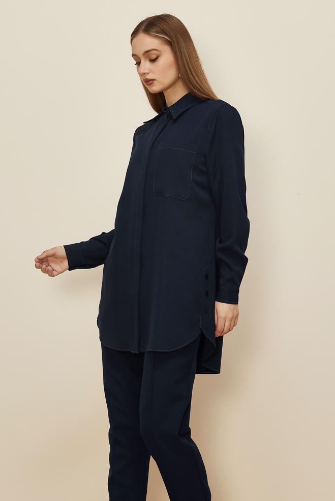 Hijab clothing NAVY BLUE SHIRT COLLAR TUNIC 46117 - ALVİNA