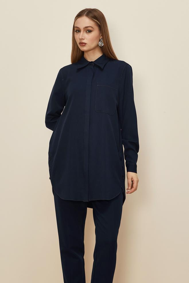 Hijab clothing NAVY BLUE SHIRT COLLAR TUNIC 46117 - ALVİNA