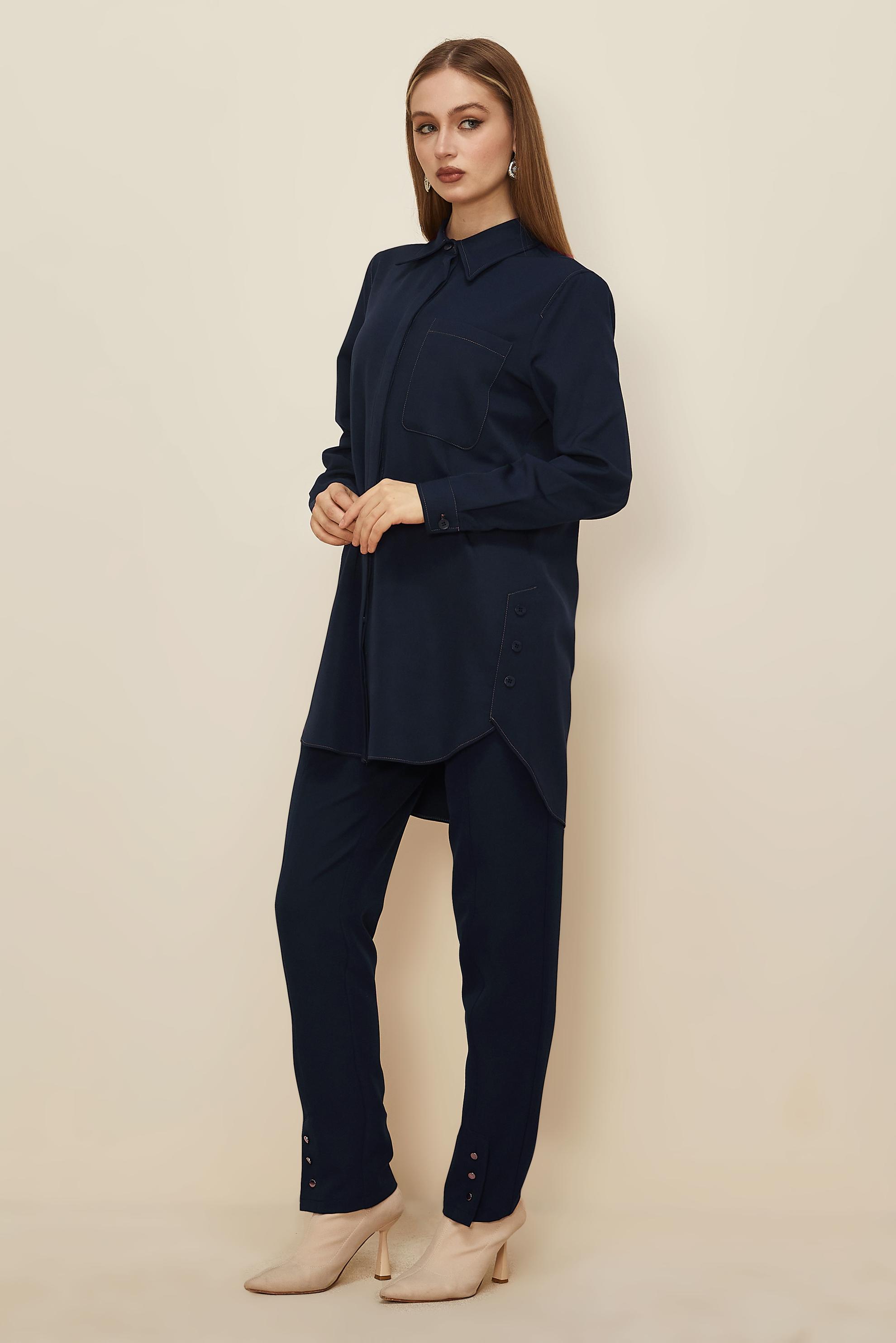 Hijab clothing NAVY BLUE SHIRT COLLAR TUNIC 46117